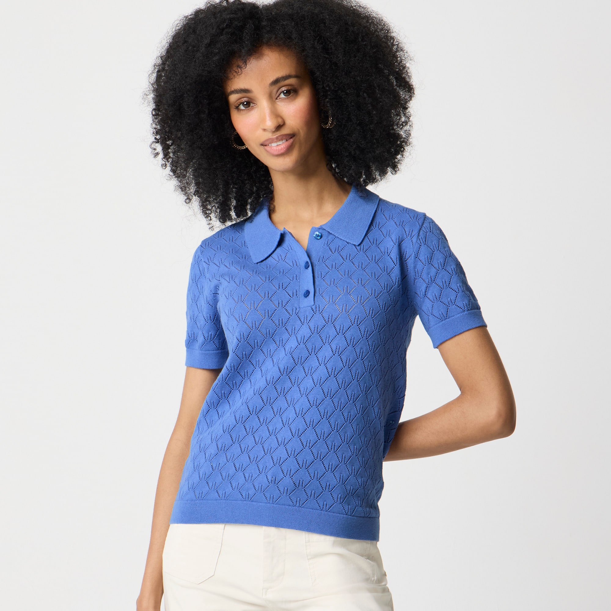 womens Short-sleeve pointelle sweater-polo