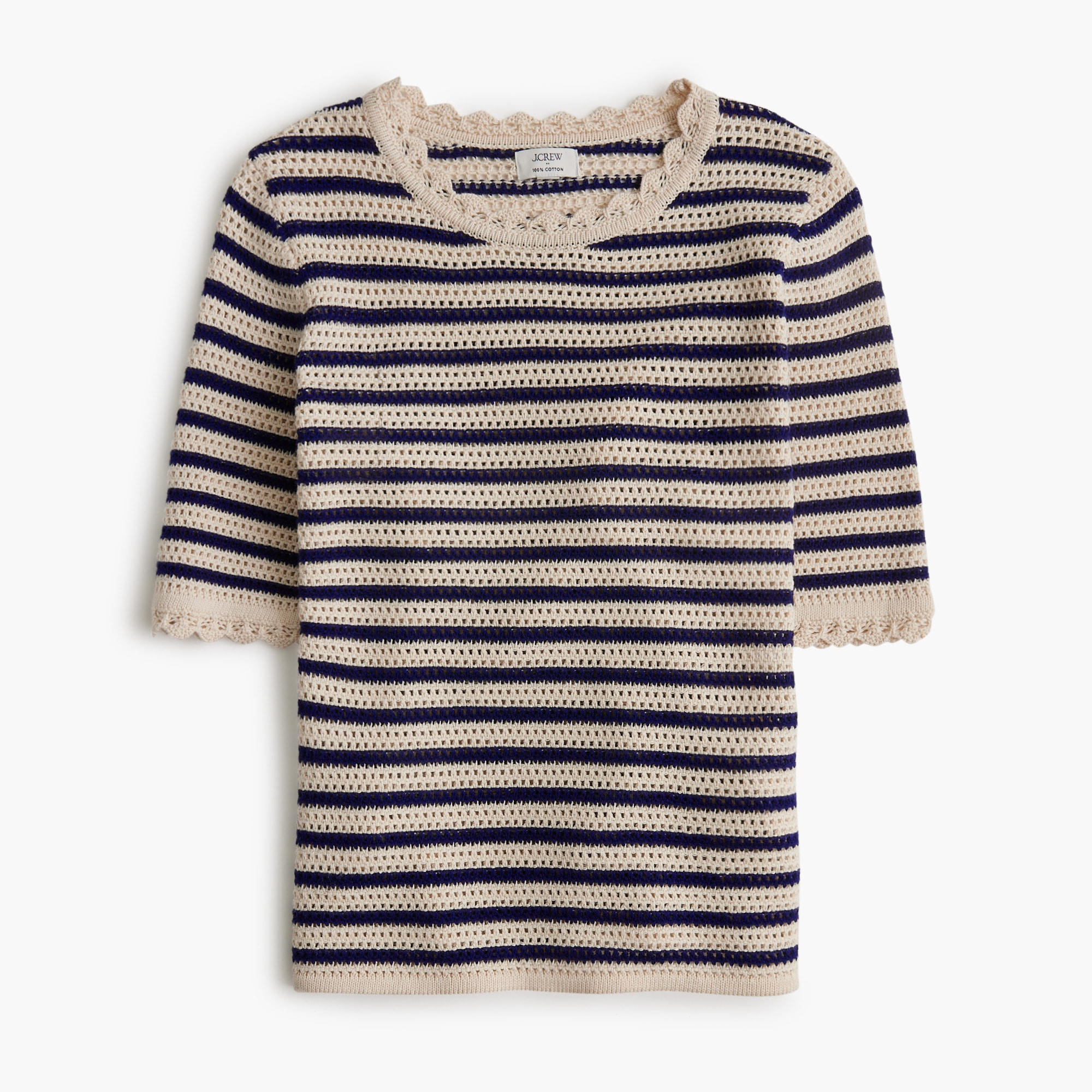 Striped short-sleeve pointelle sweater
