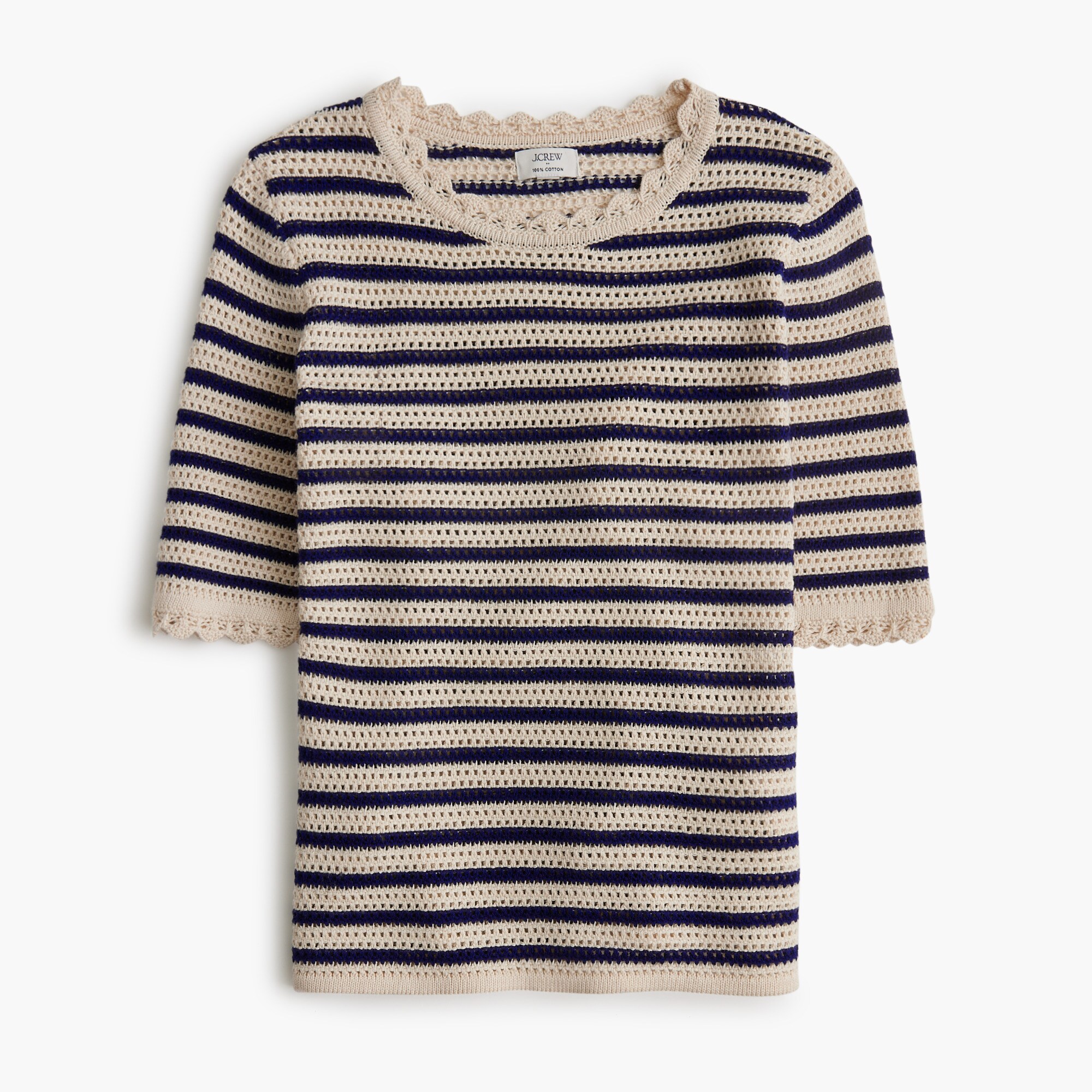 striped short-sleeve pointelle sweater for women