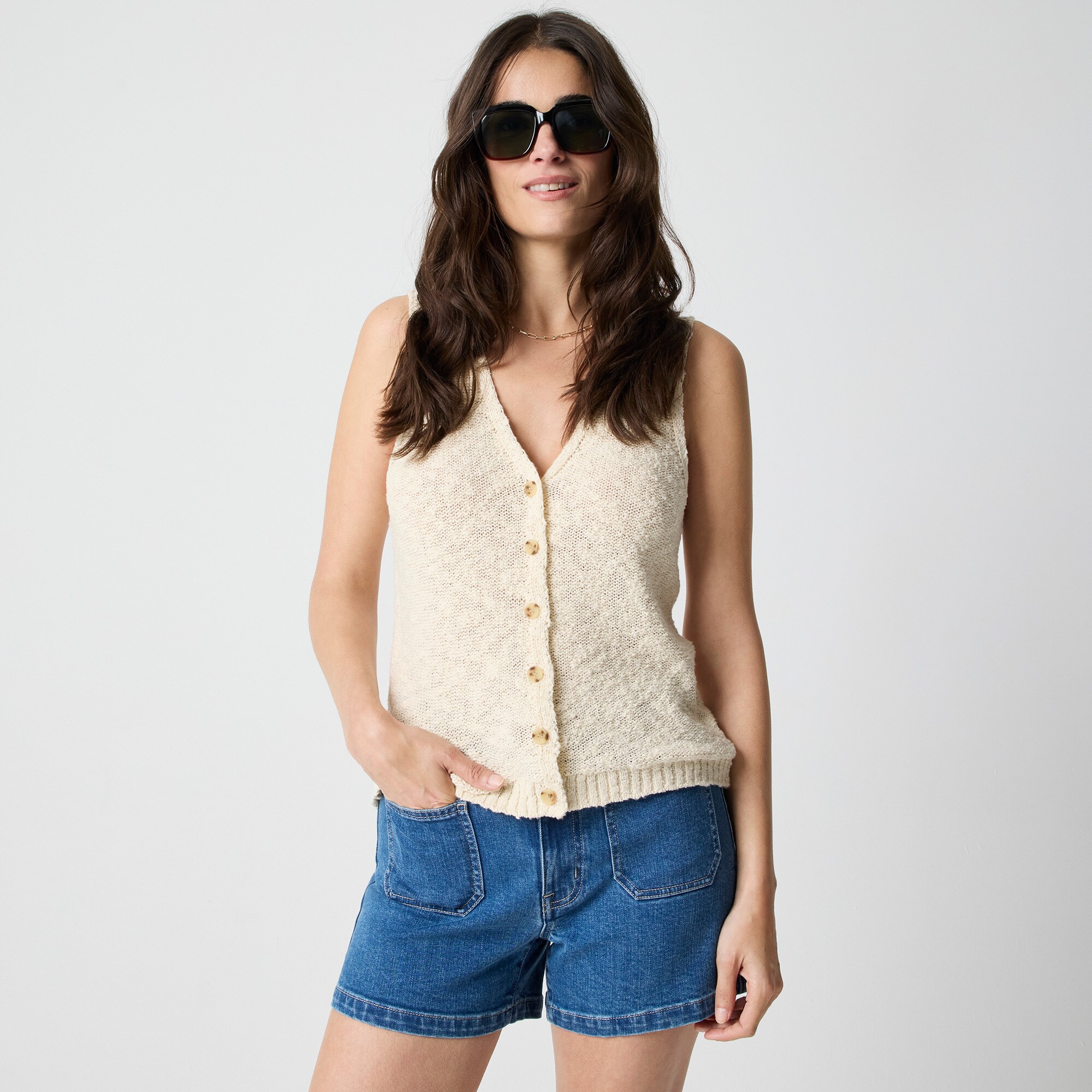 Slub V-neck sweater-vest