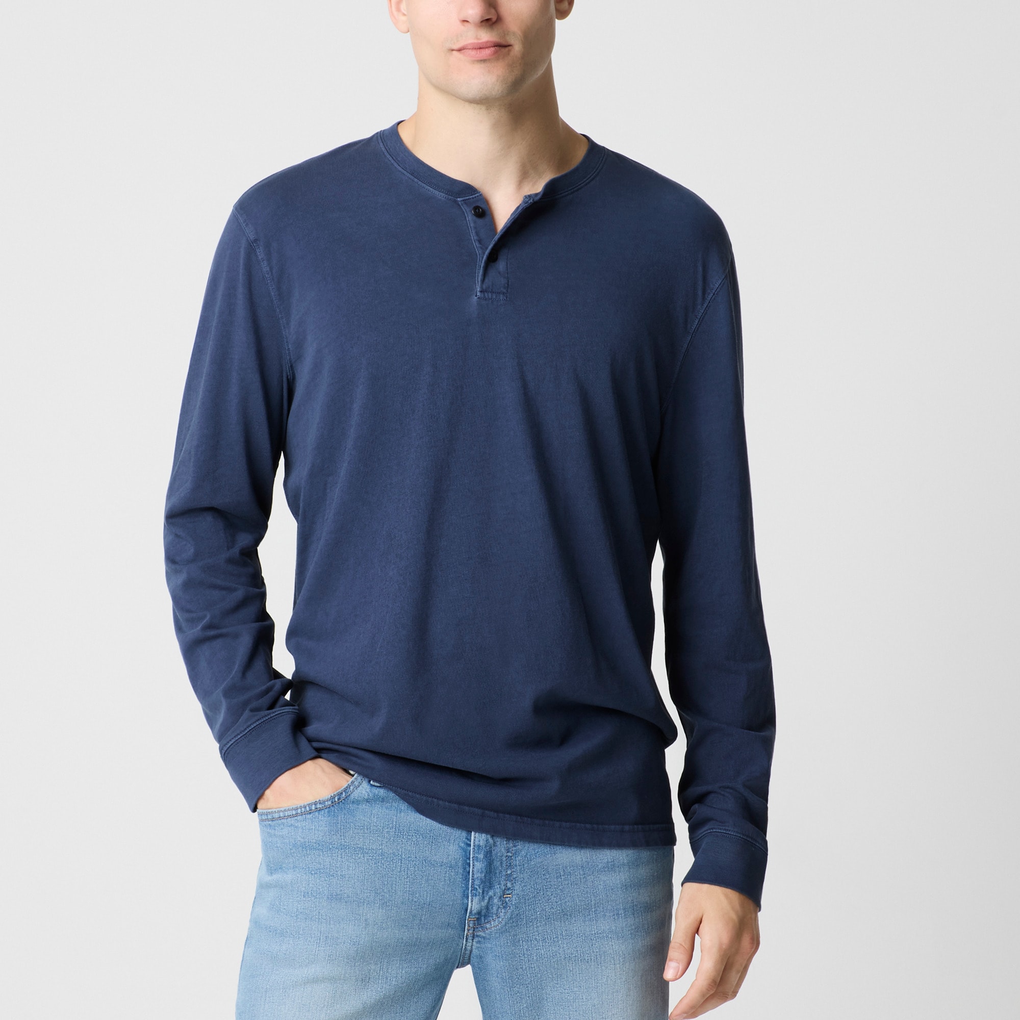 Garment-dyed henley tee