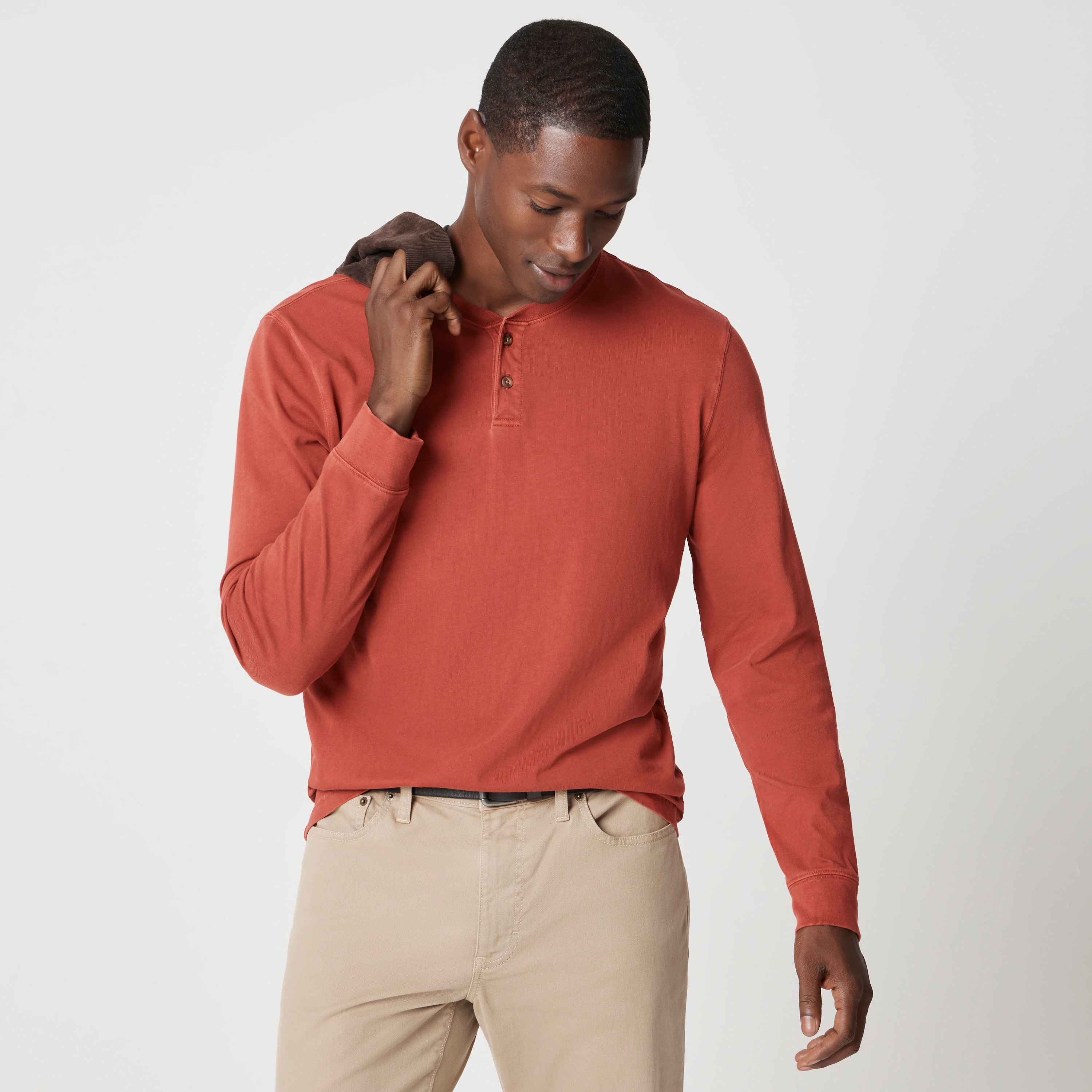 Garment-dyed henley tee