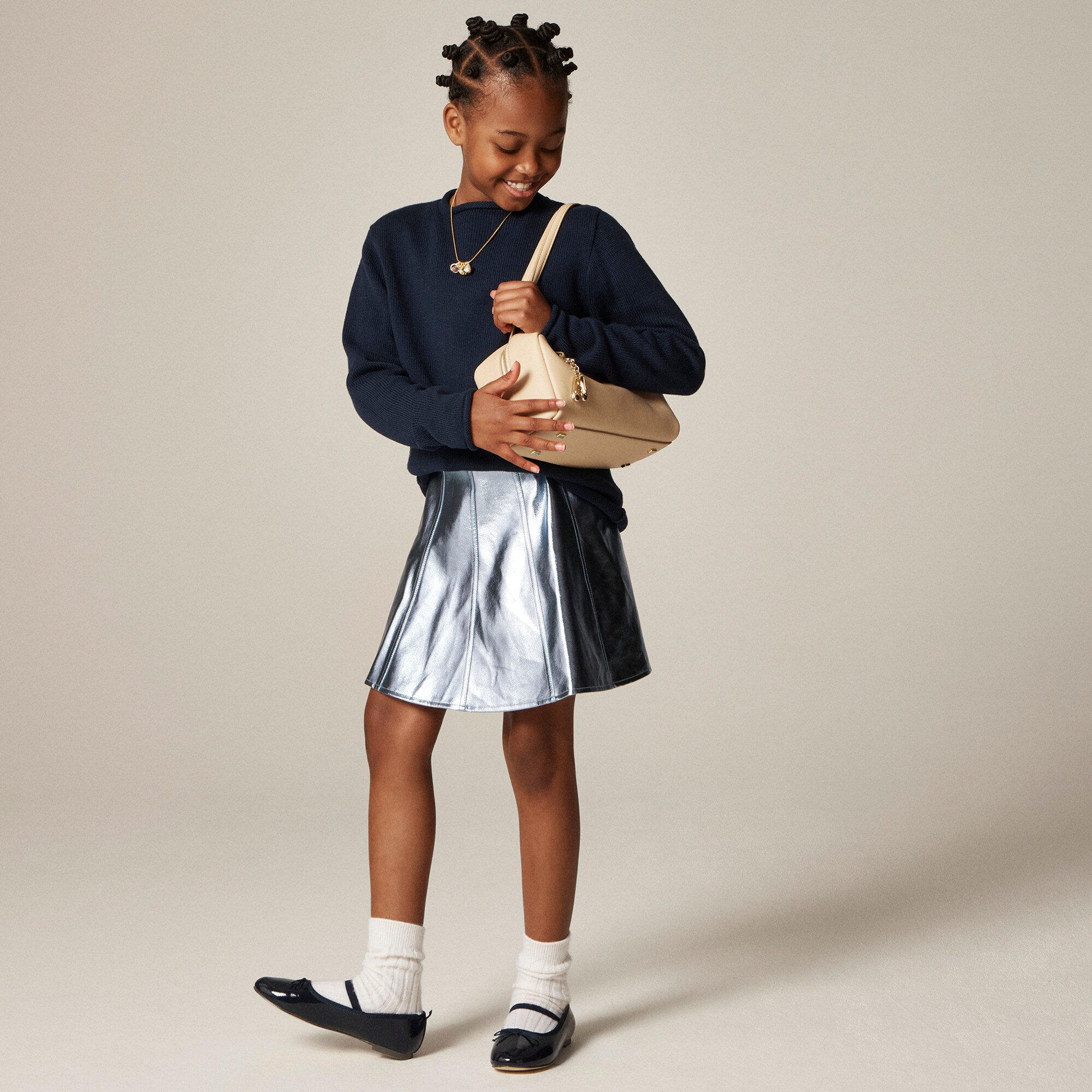 Girls' picture day skirt in faux metallic leather
