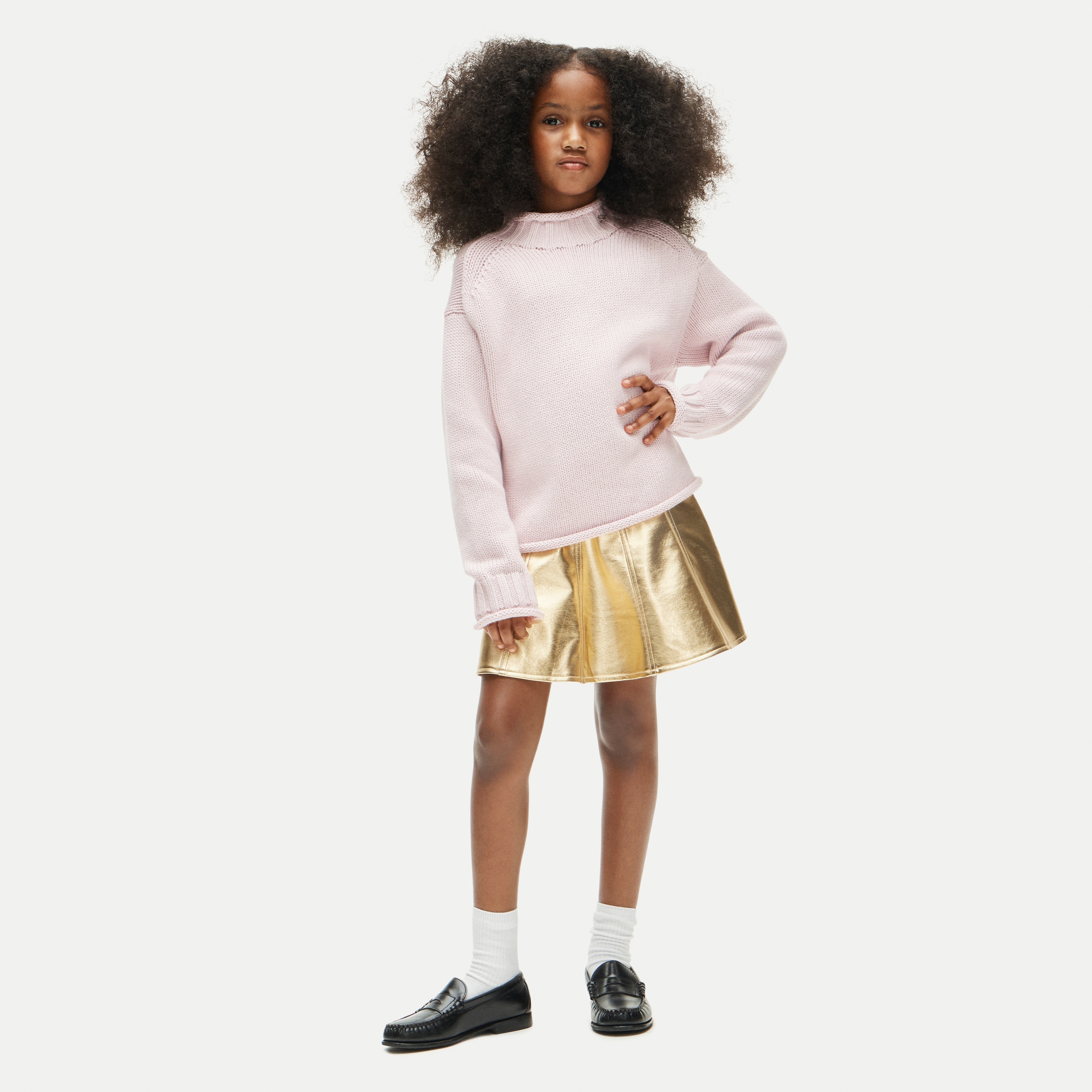Girls' picture day skirt in faux metallic leather