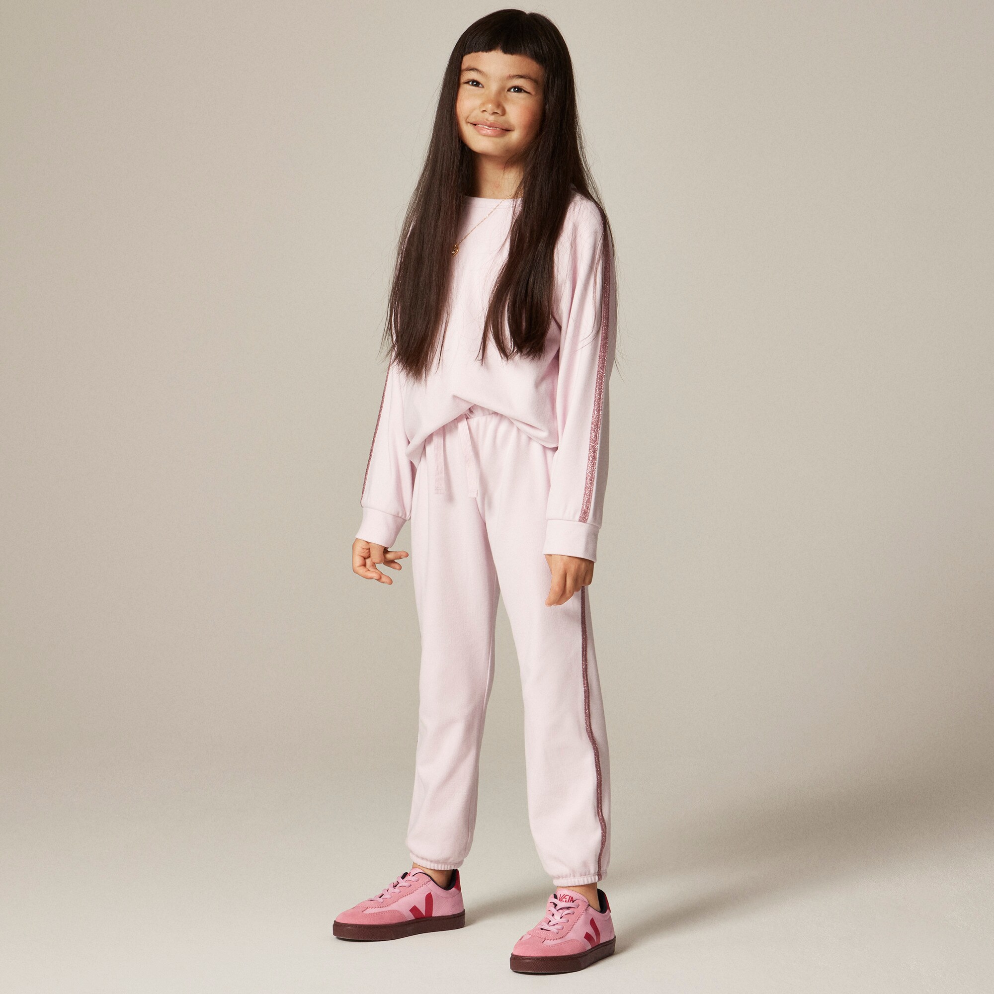Girls' cozy rib sweatpant with glitter stripe