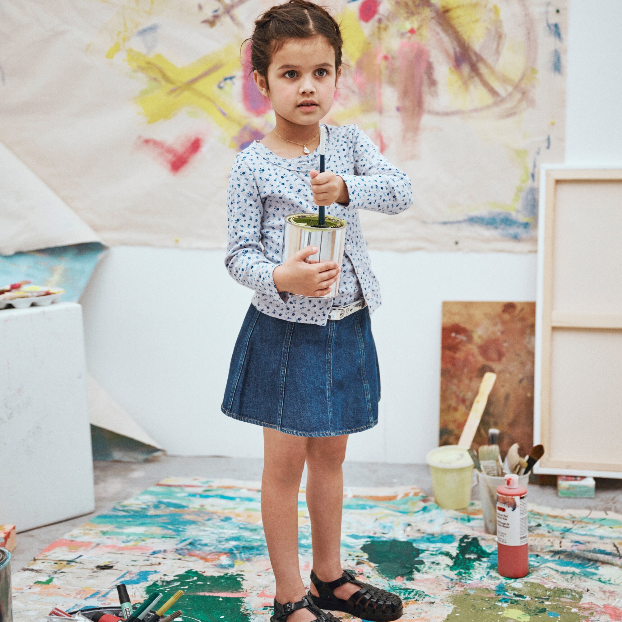 Girls' picture day skirt in drapey denim