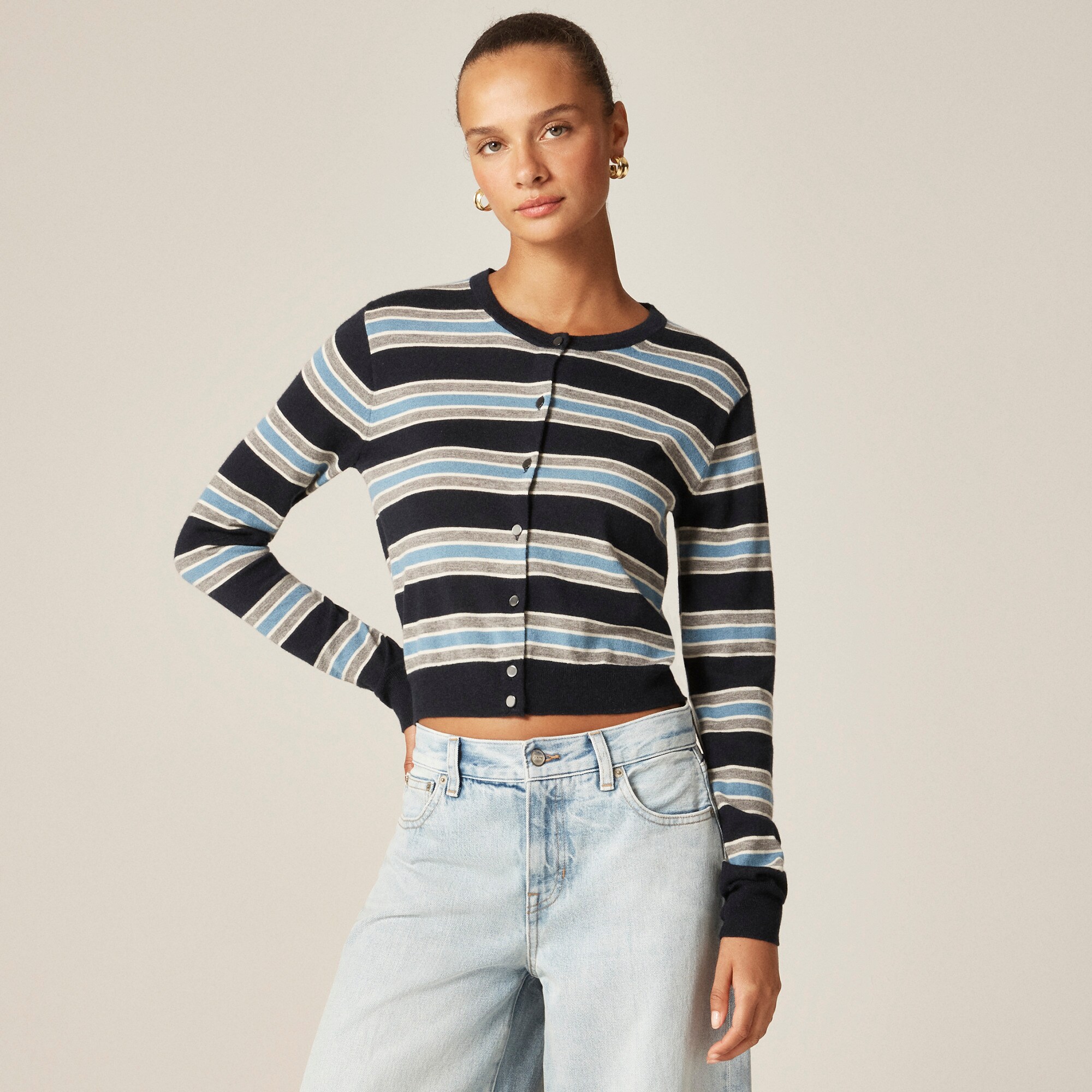 womens Featherweight cashmere cardigan in stripe