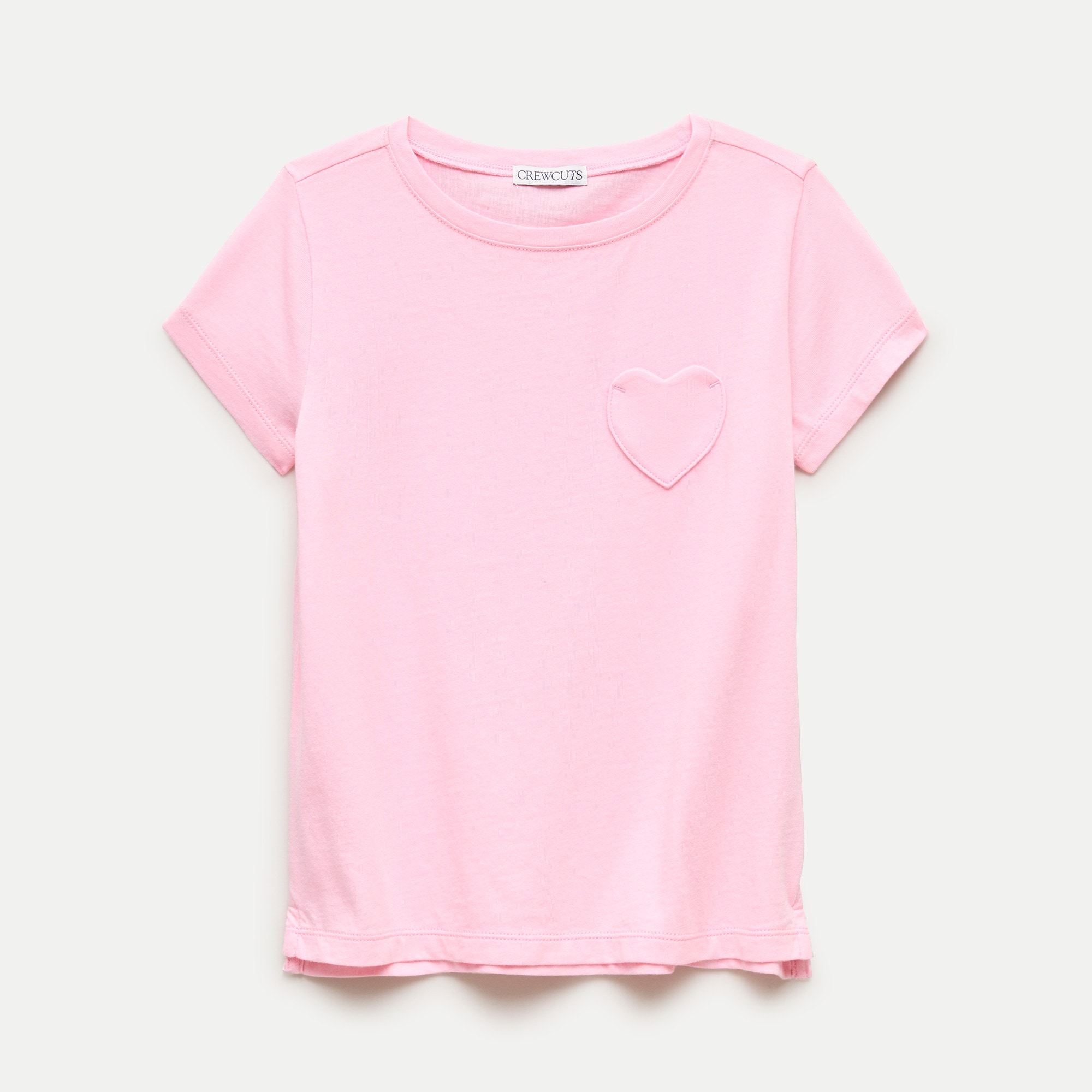 Girls' short-sleeve heart-pocket T-shirt in vintage jersey