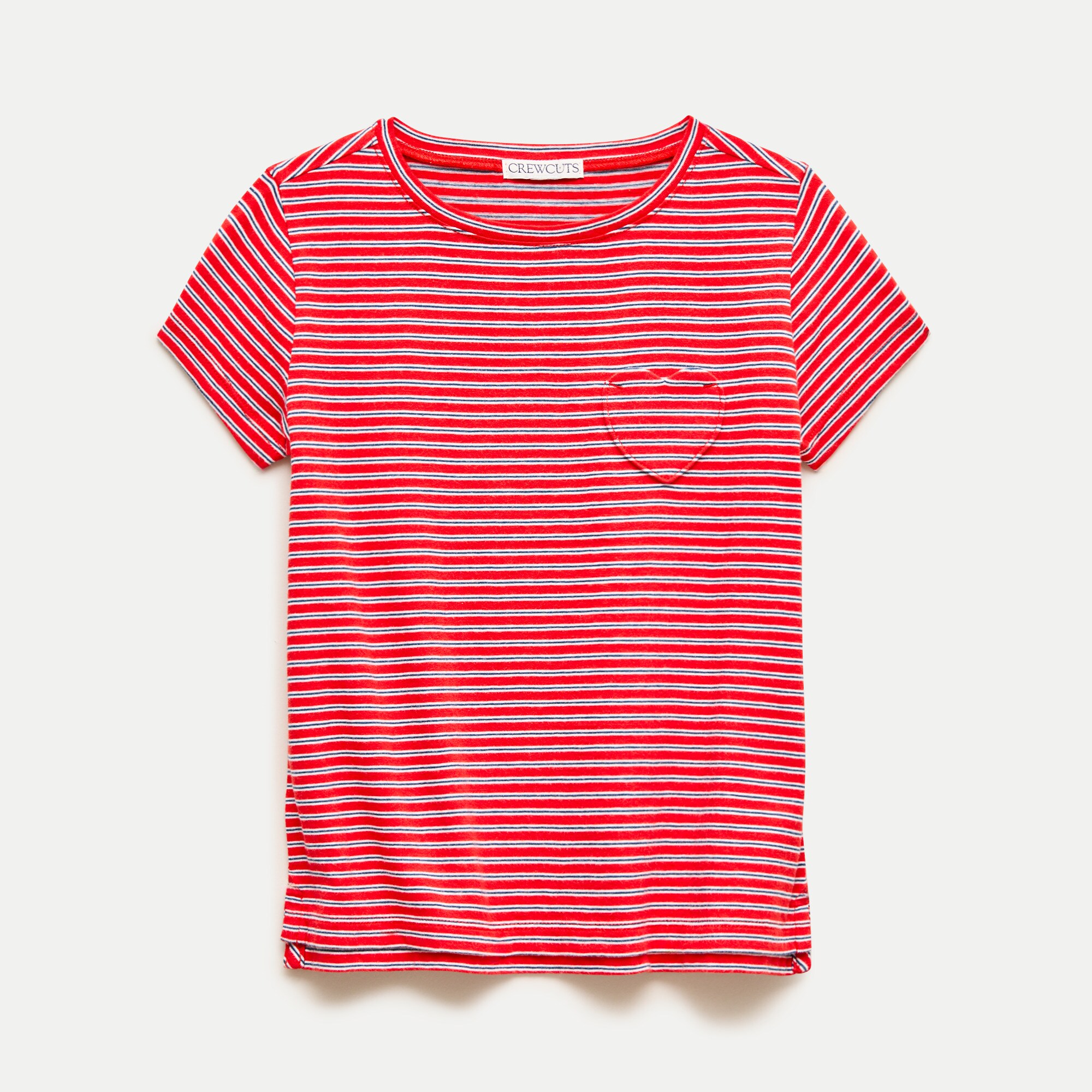 Girls' short-sleeve heart-pocket T-shirt in vintage jersey