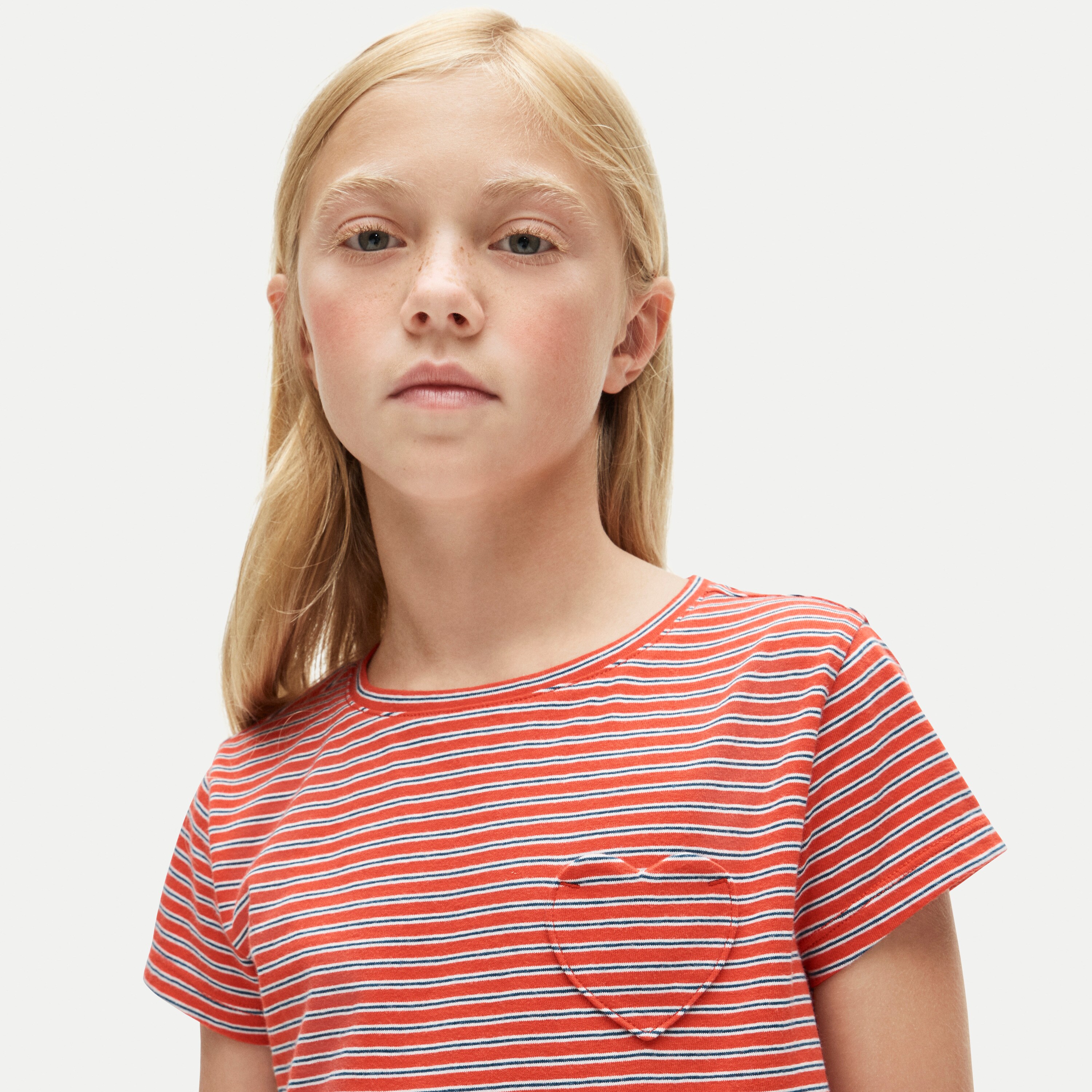 Girls' short-sleeve heart-pocket T-shirt in vintage jersey