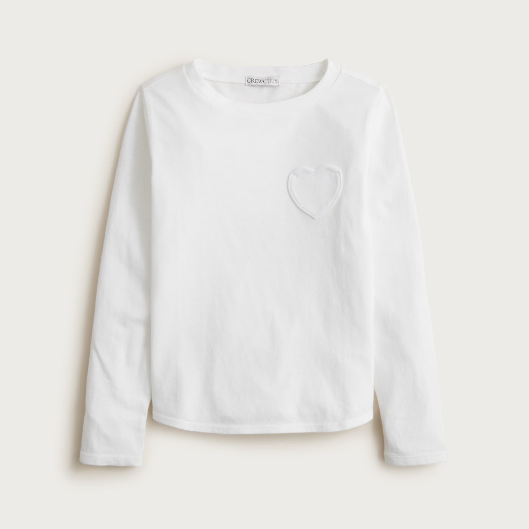 Girls' long-sleeve heart-pocket T-shirt in vintage jersey