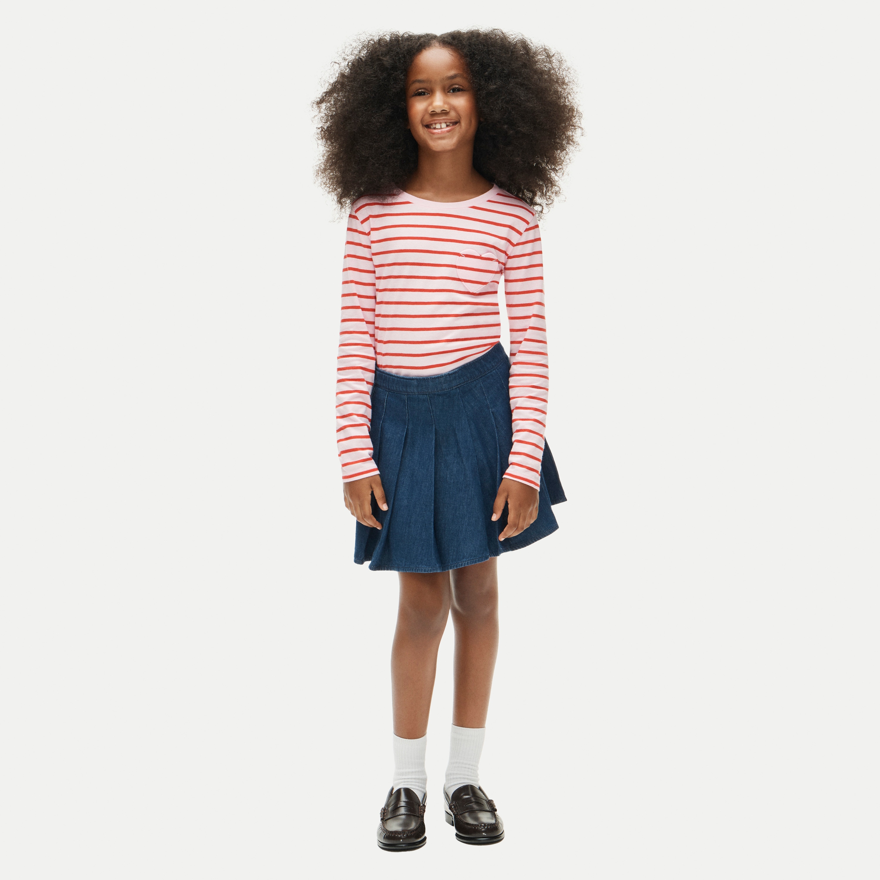 Girls' long-sleeve heart-pocket T-shirt in vintage jersey