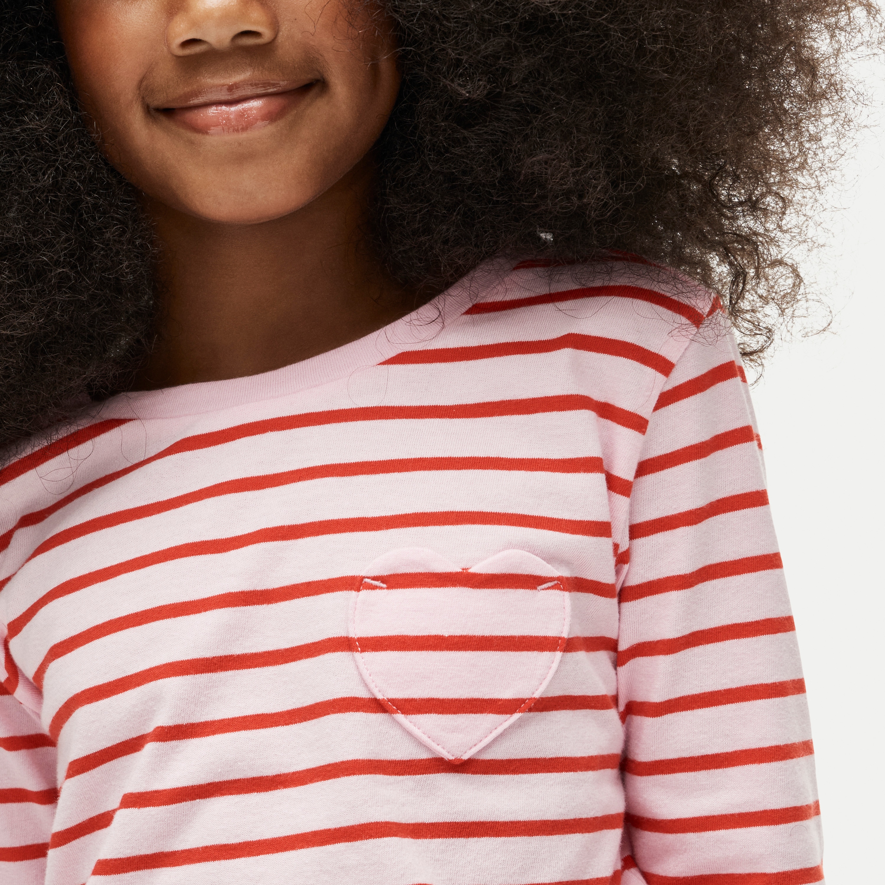 Girls' long-sleeve heart-pocket T-shirt in vintage jersey