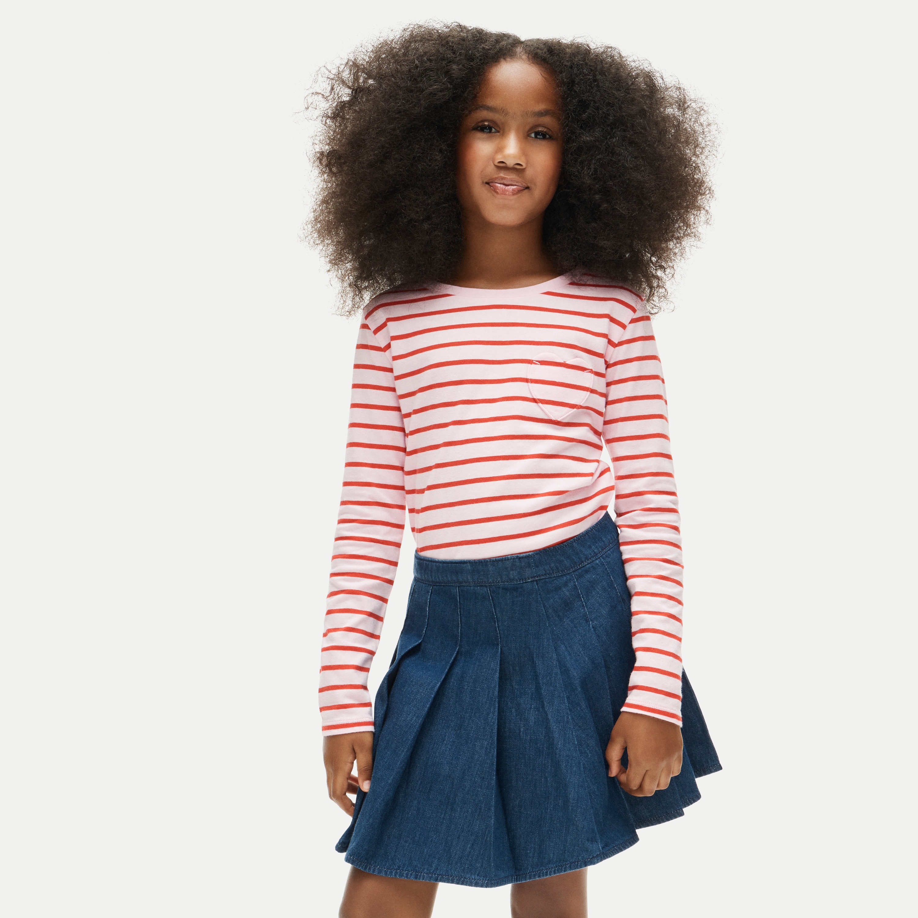 Girls' long-sleeve heart-pocket T-shirt in vintage jersey