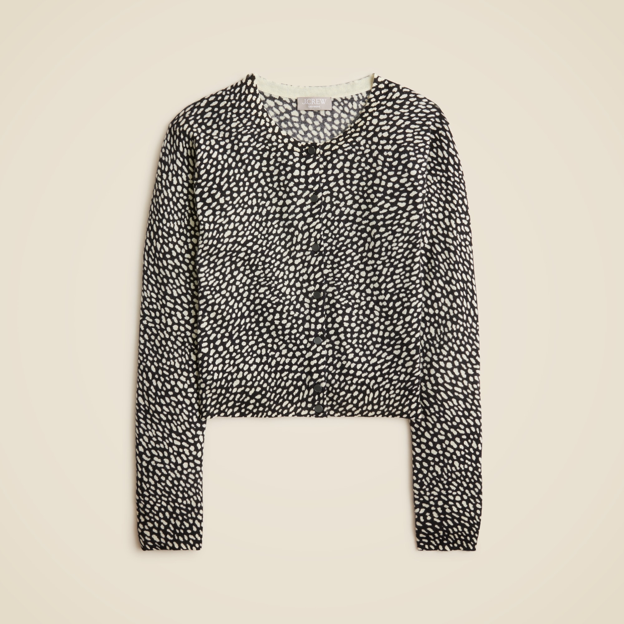 Featherweight cashmere cardigan in spot print