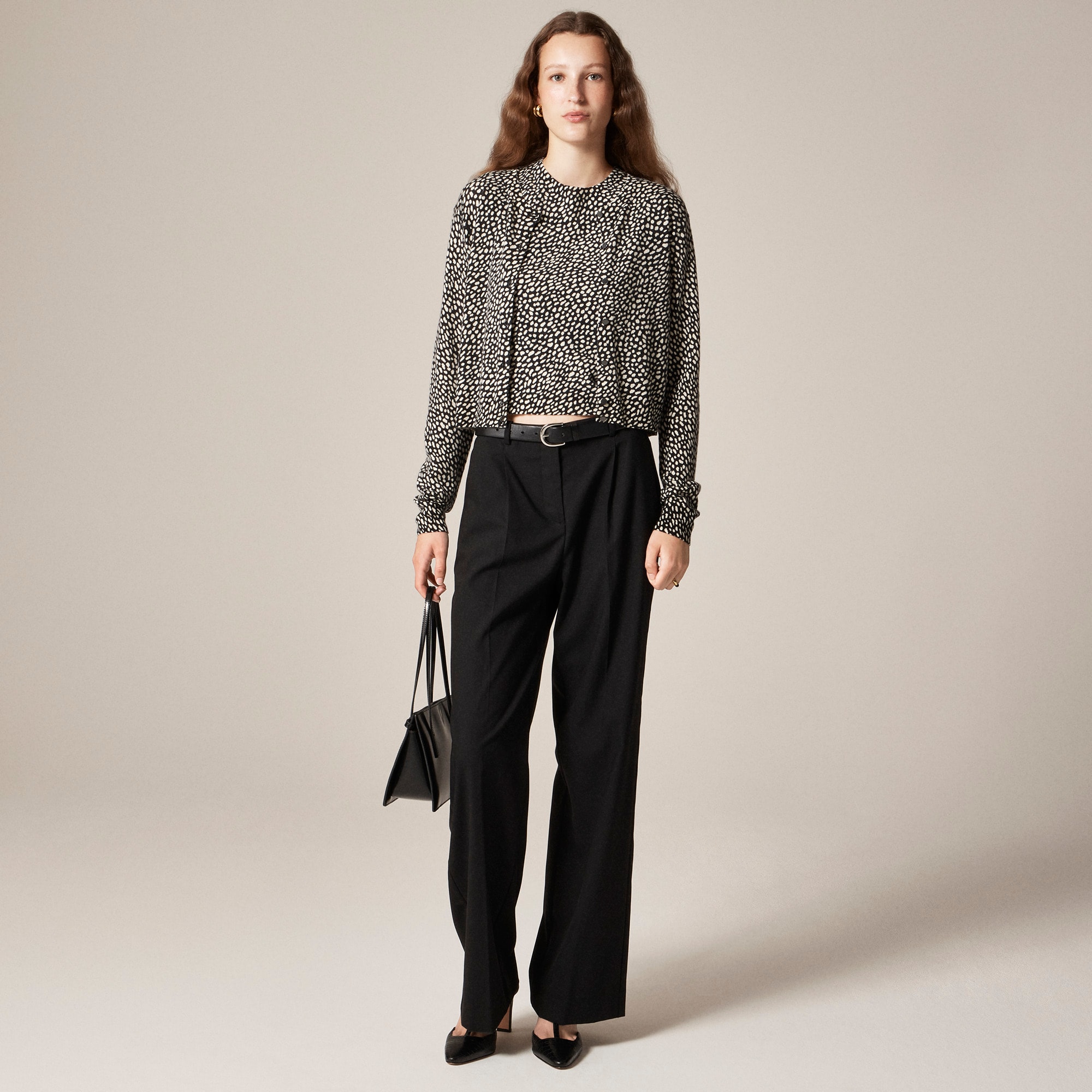 Featherweight cashmere cardigan in spot print