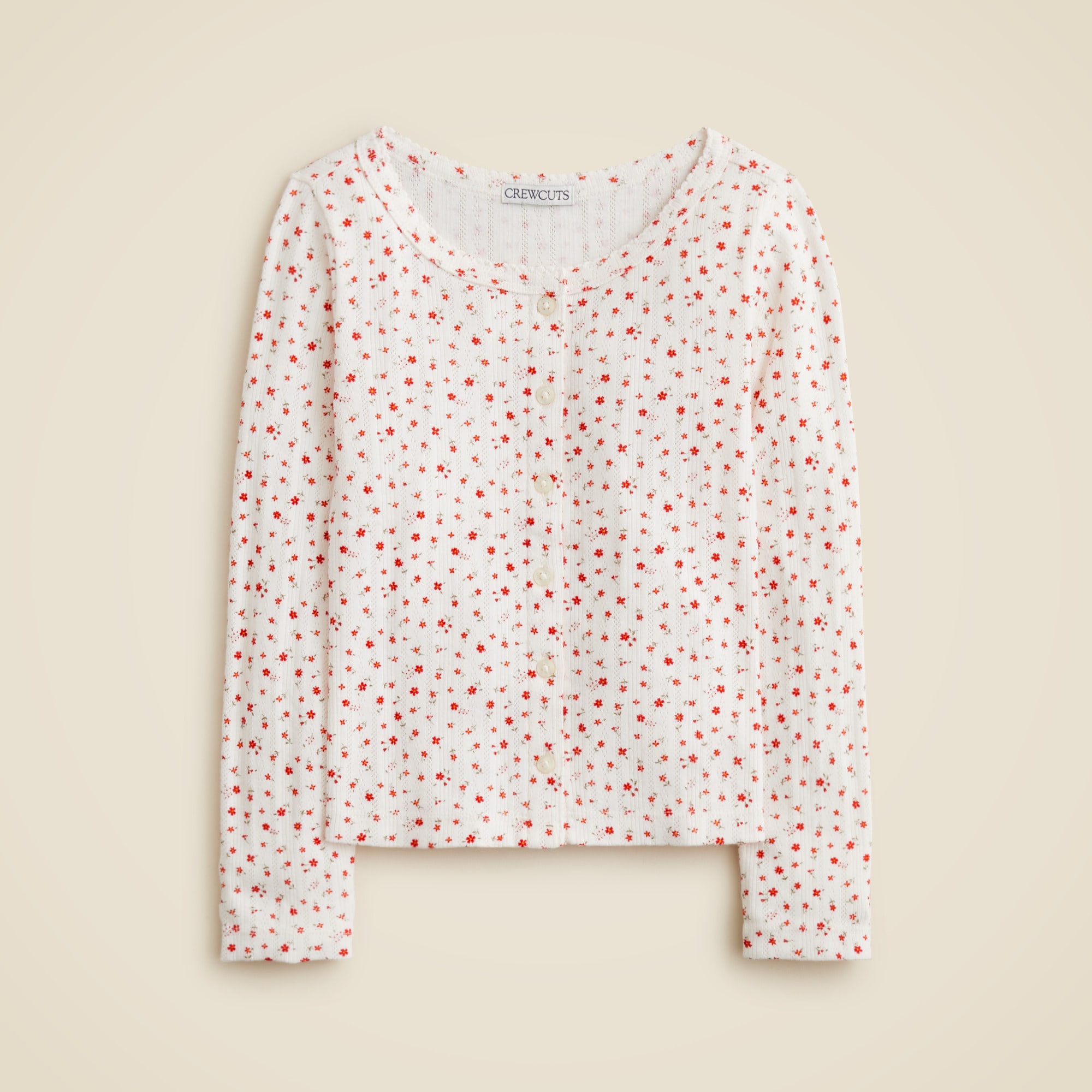 Girls' pointelle-knit cardigan top in floral