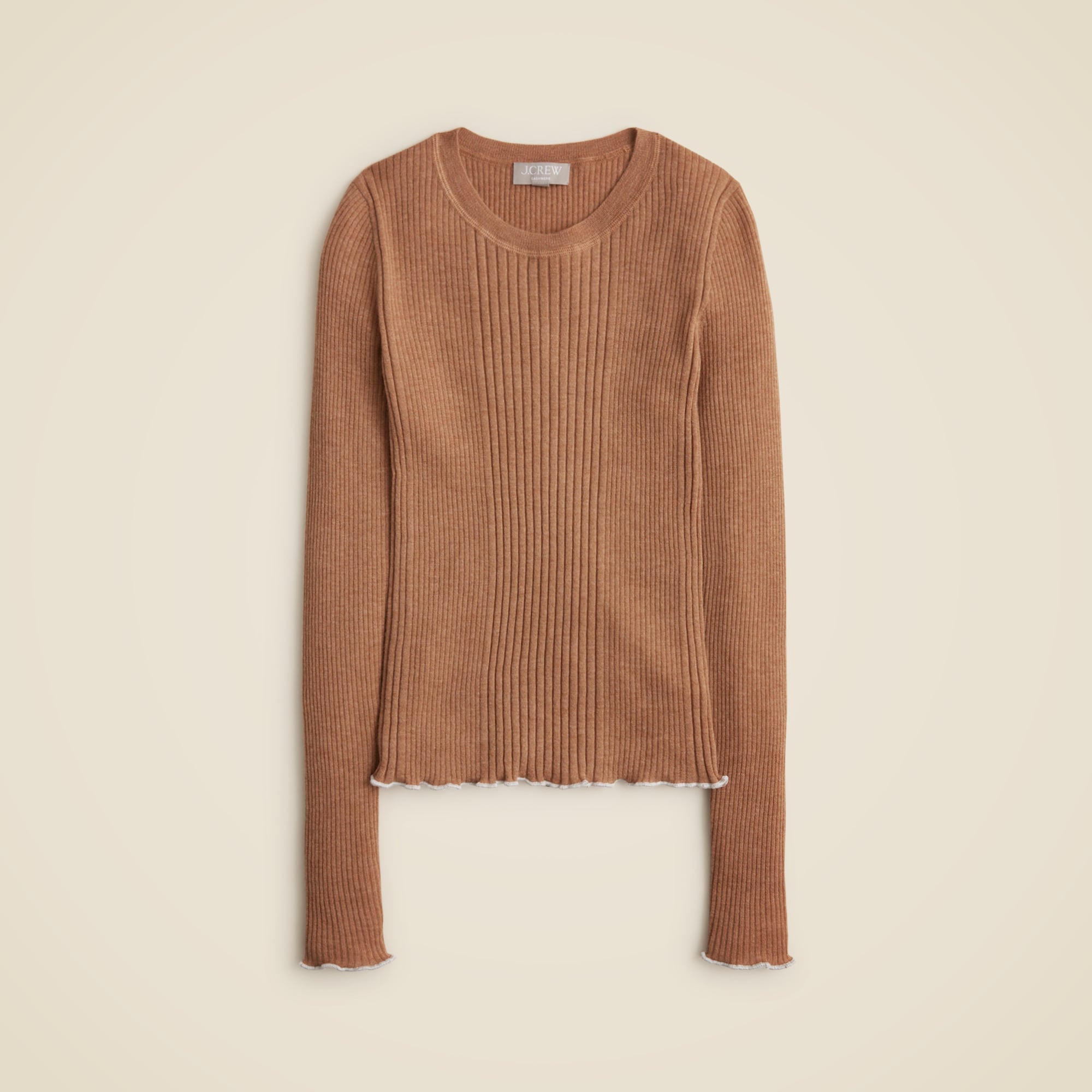 Ribbed featherweight cashmere long-sleeve sweater-tee