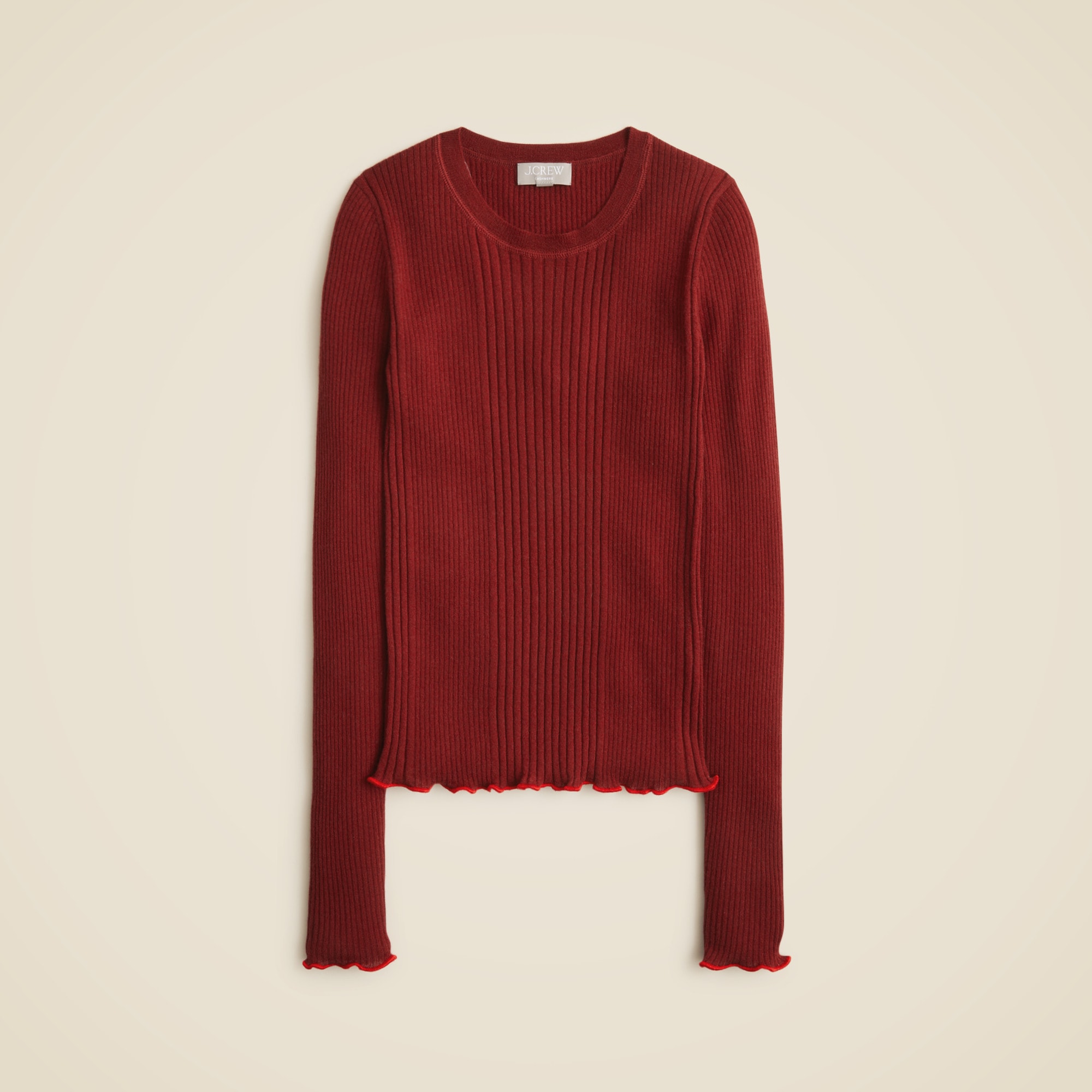 Ribbed featherweight cashmere long-sleeve sweater-tee