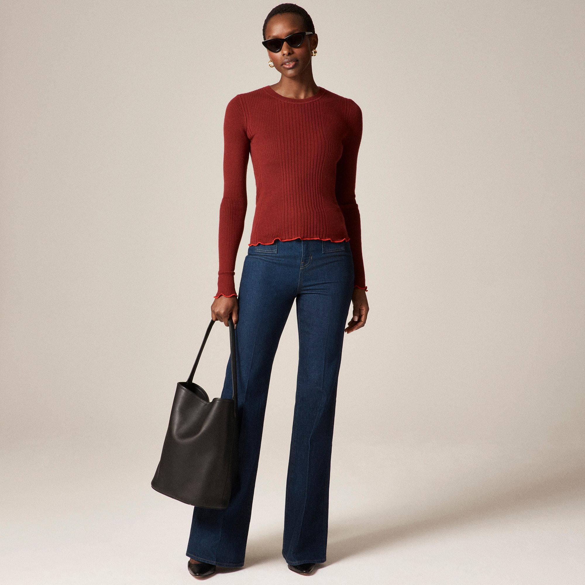 Ribbed featherweight cashmere long-sleeve sweater-tee - image 3