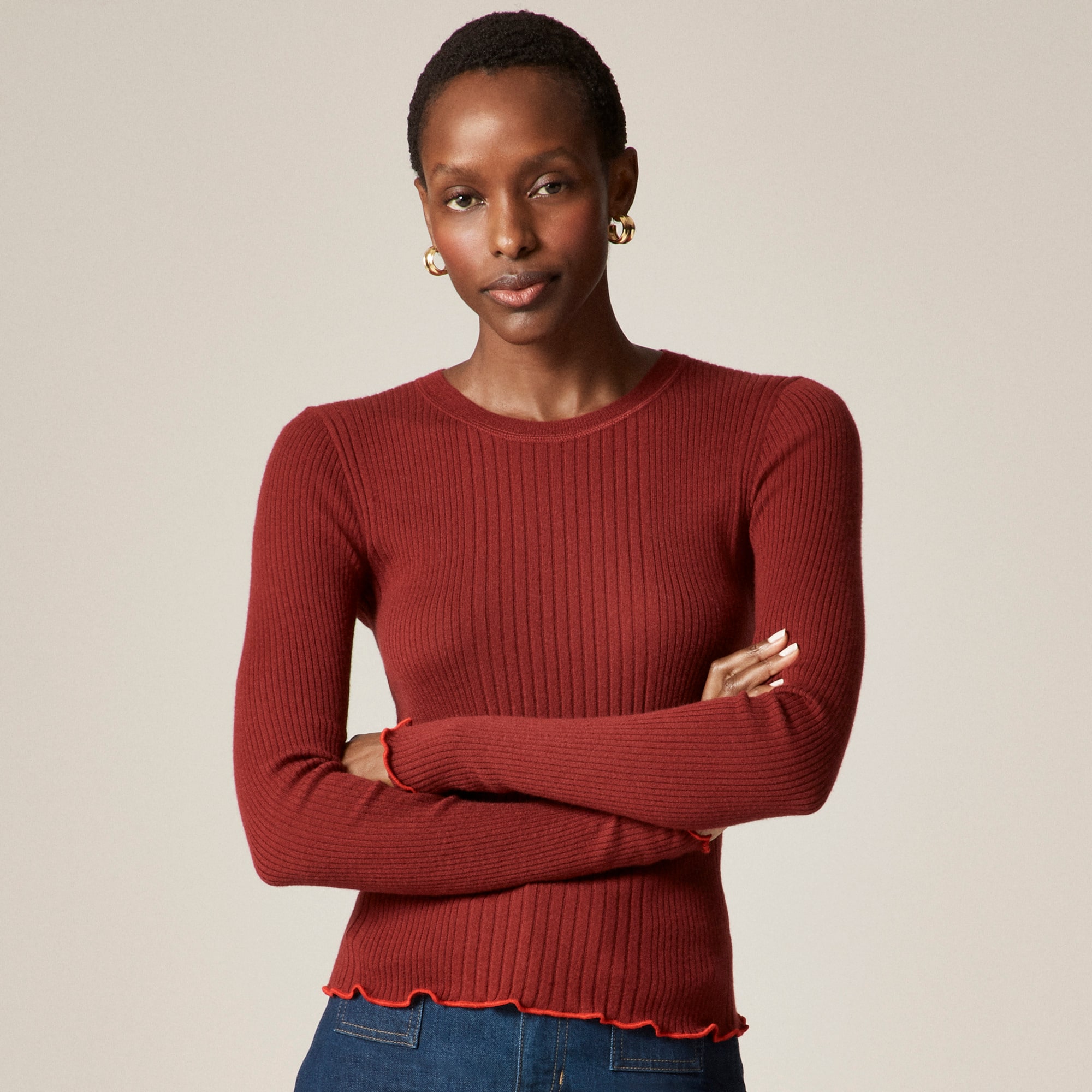  Ribbed featherweight cashmere long-sleeve sweater-tee