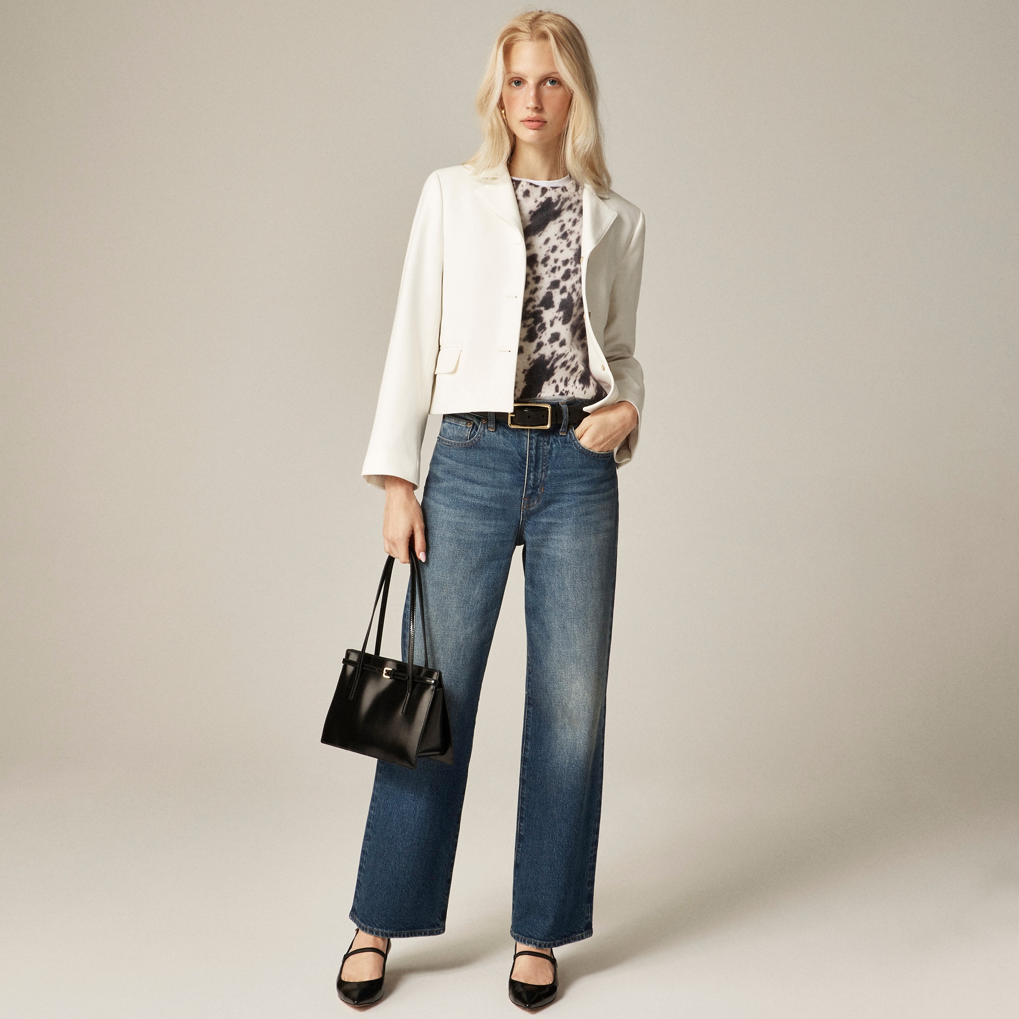 Brushed cashmere T-shirt in cow print