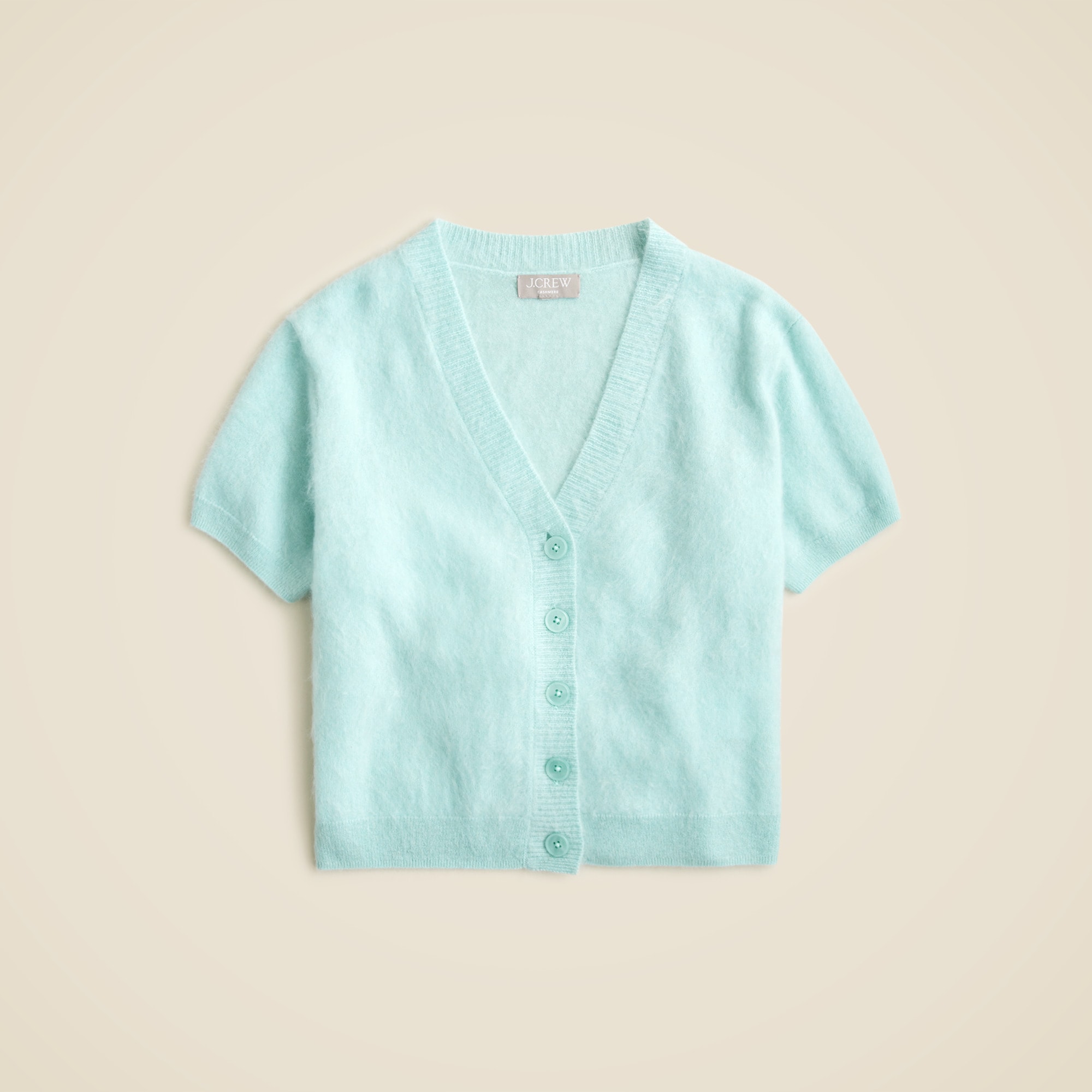 Brushed cashmere short-sleeve cardigan