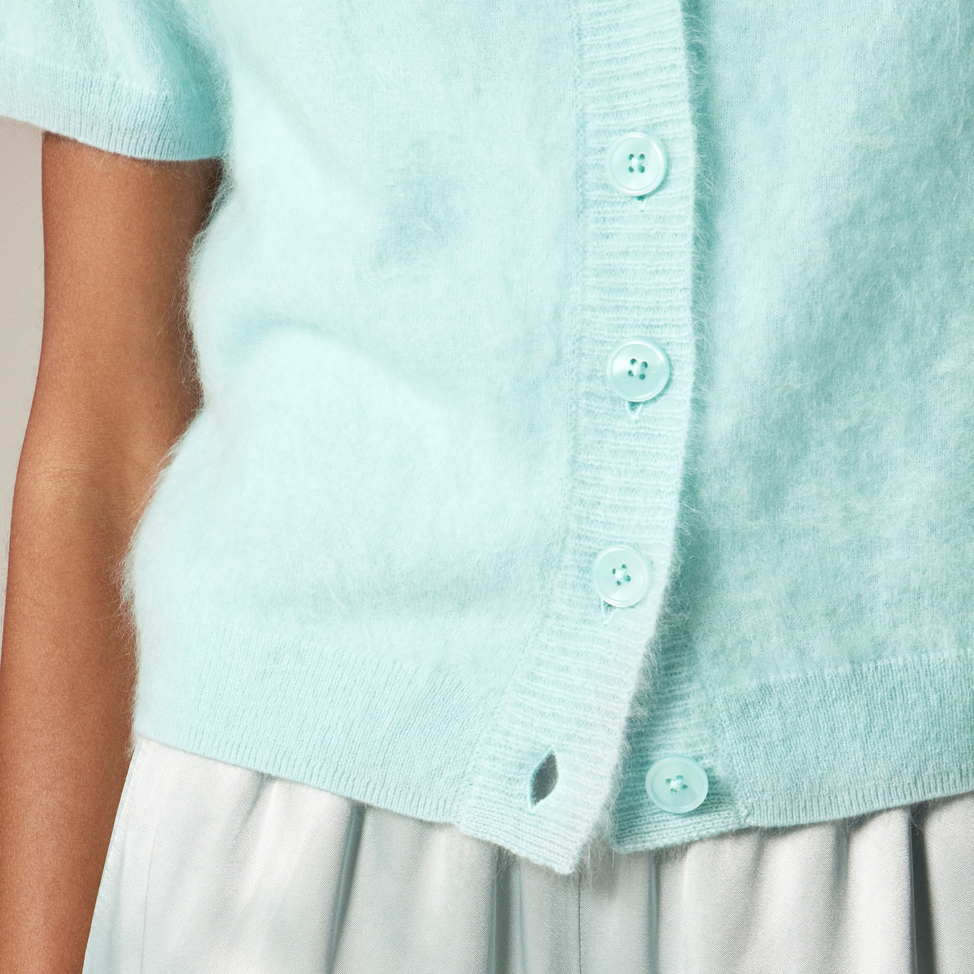 Brushed cashmere short-sleeve cardigan