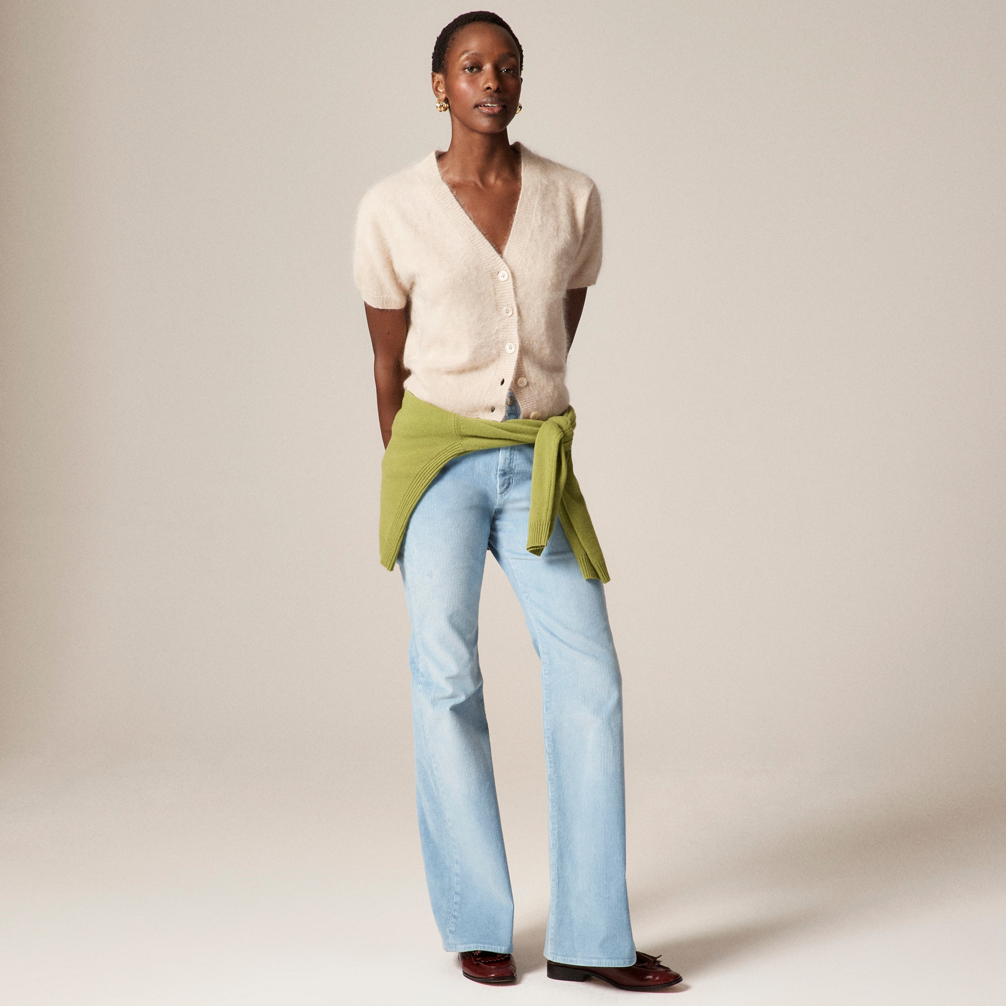  Brushed cashmere short-sleeve cardigan