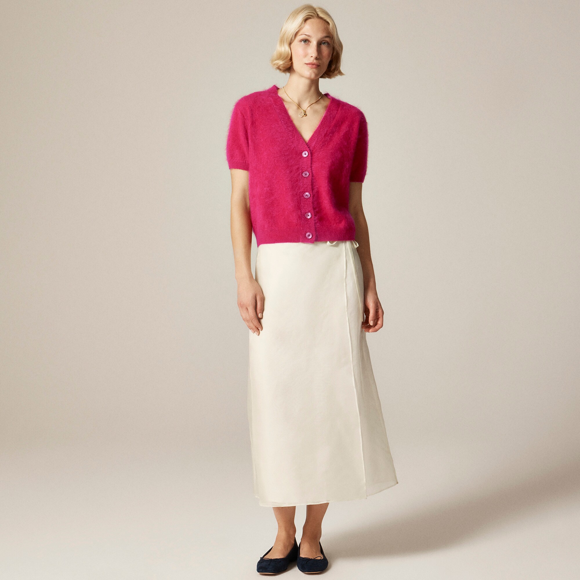 Brushed cashmere short-sleeve cardigan