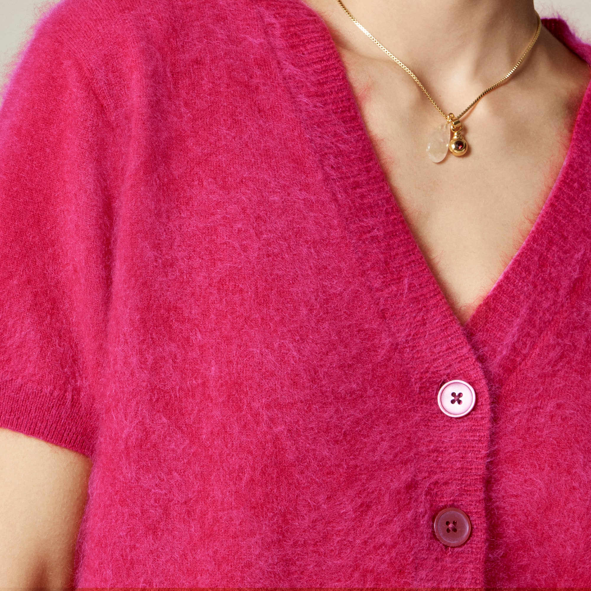 Brushed cashmere short-sleeve cardigan