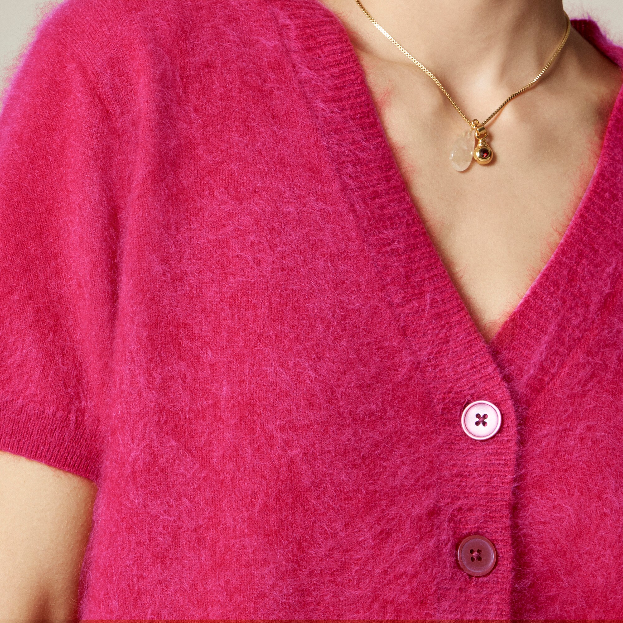 Brushed cashmere short-sleeve cardigan