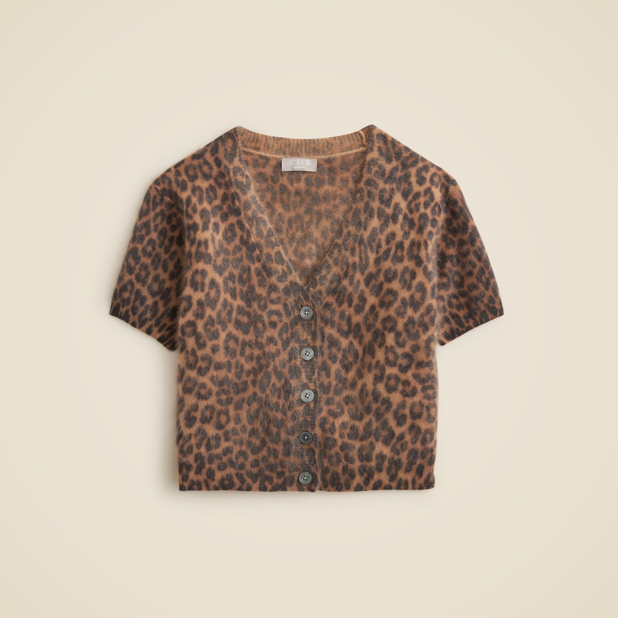 Brushed Cashmere Short-sleeve Cardigan In Leopard Print For Women