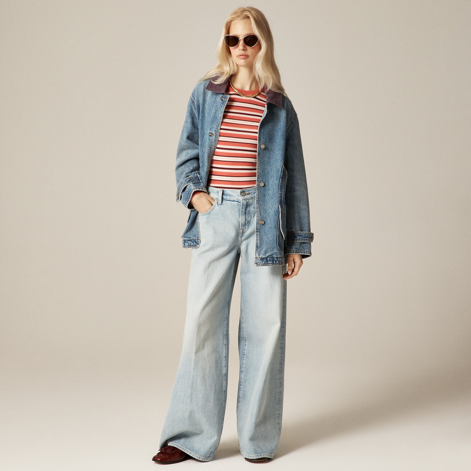 Carolyn fitted crewneck sweater in striped merino wool