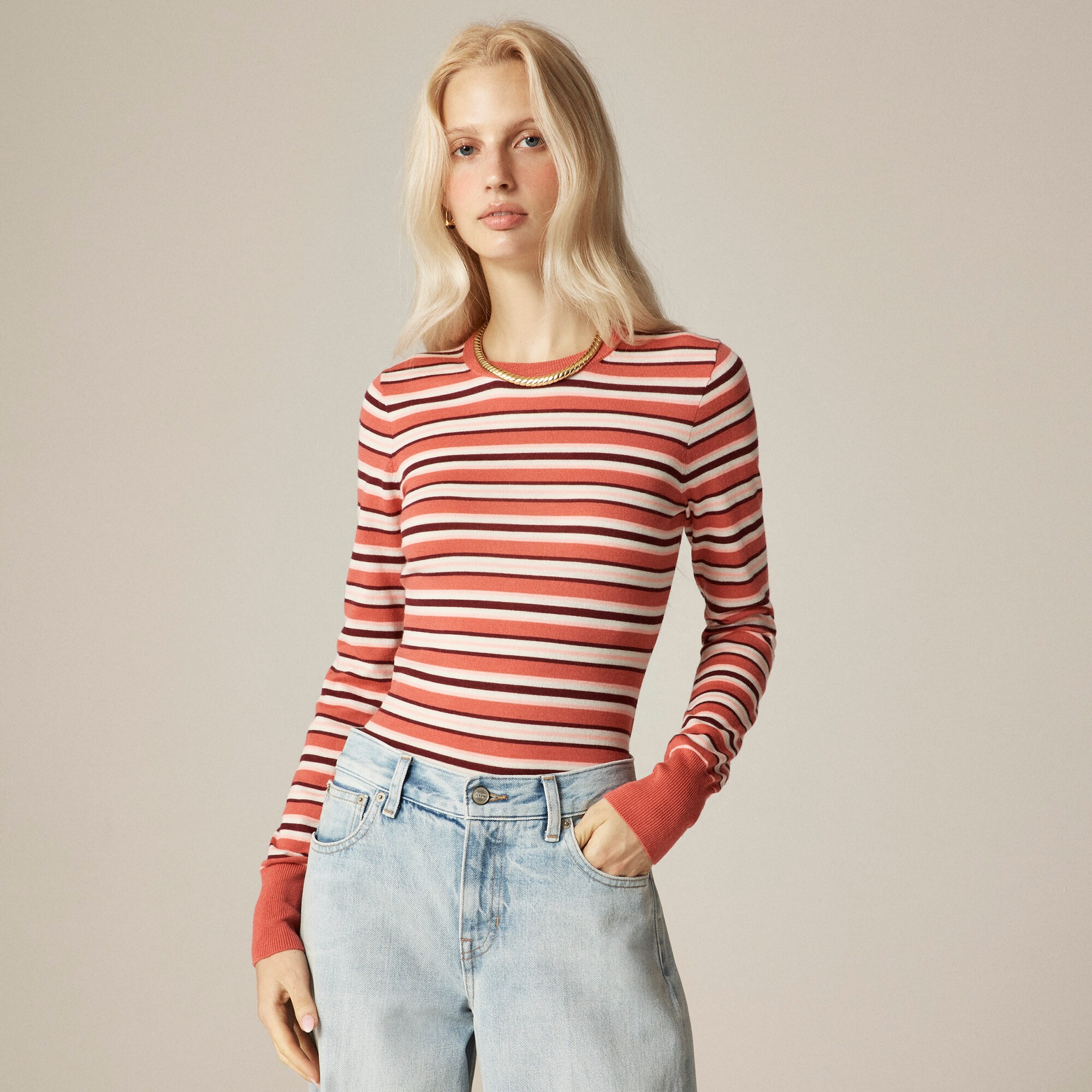 Carolyn fitted crewneck sweater in striped merino wool