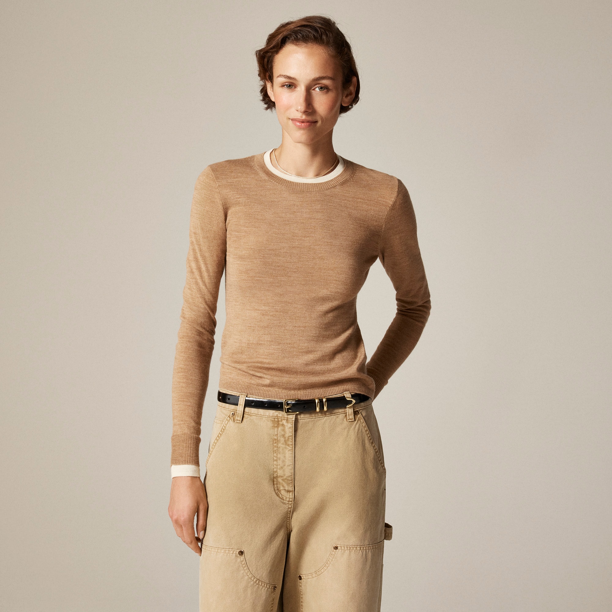 Carolyn layered crewneck sweater in merino wool