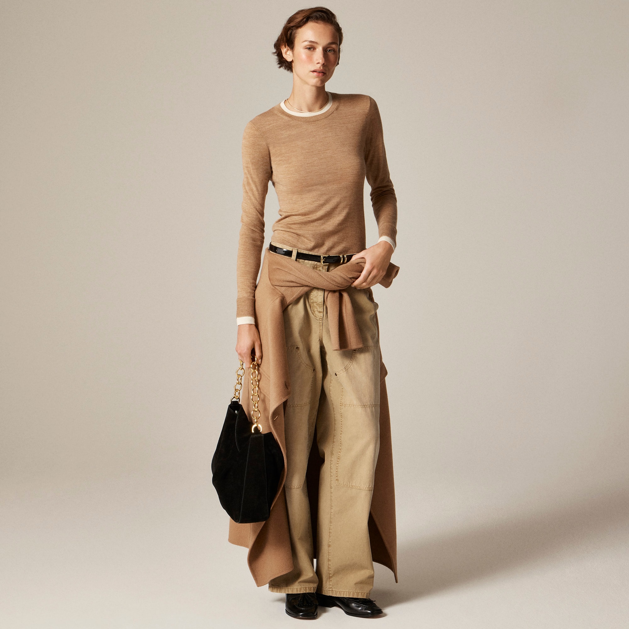 Carolyn layered crewneck sweater in merino wool