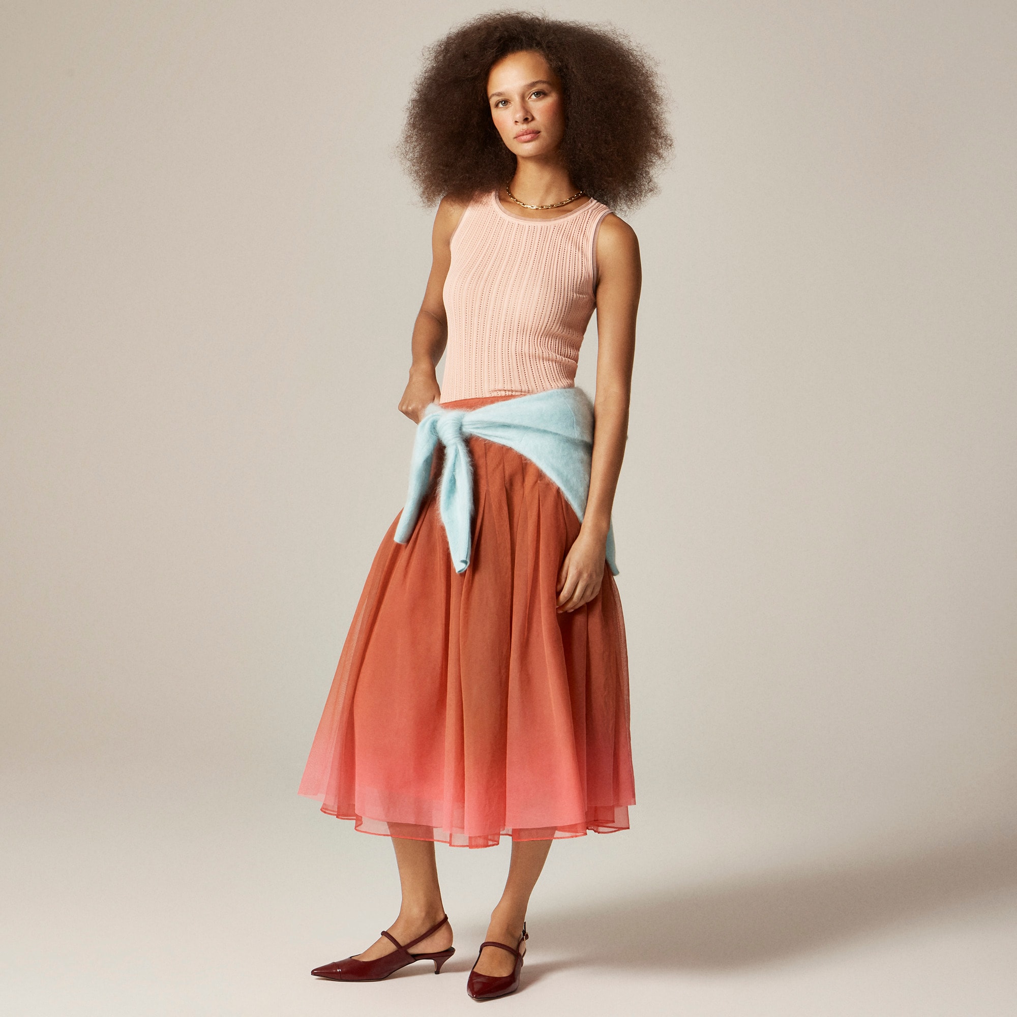 Tulle-trim sweater-tank in premium ultra-fine cotton