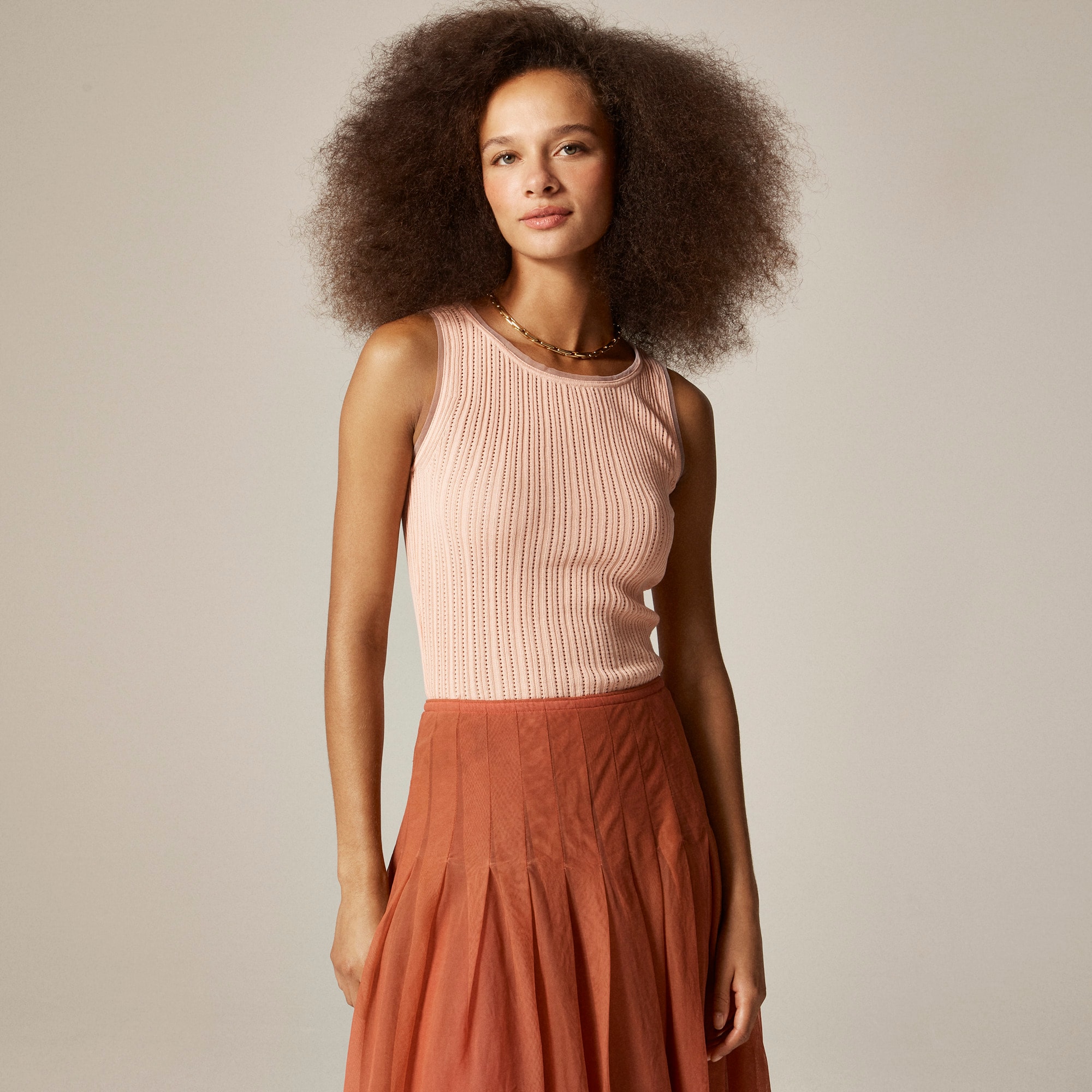 Tulle-trim sweater-tank in premium ultra-fine cotton