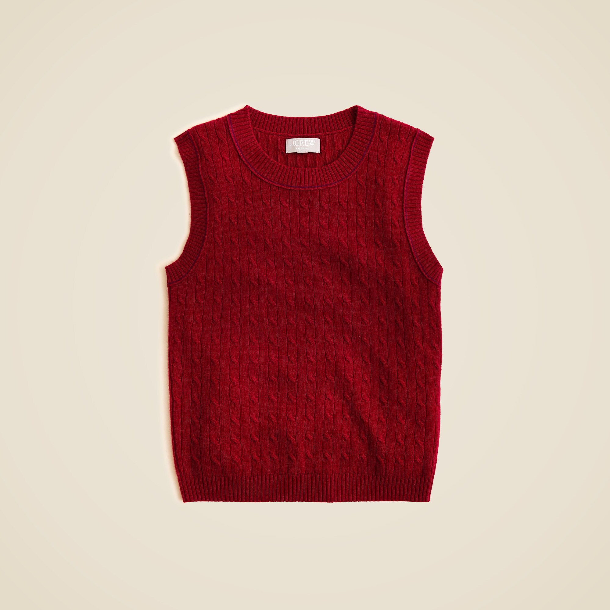  Cashmere cable-knit sweater shell with contrast trim