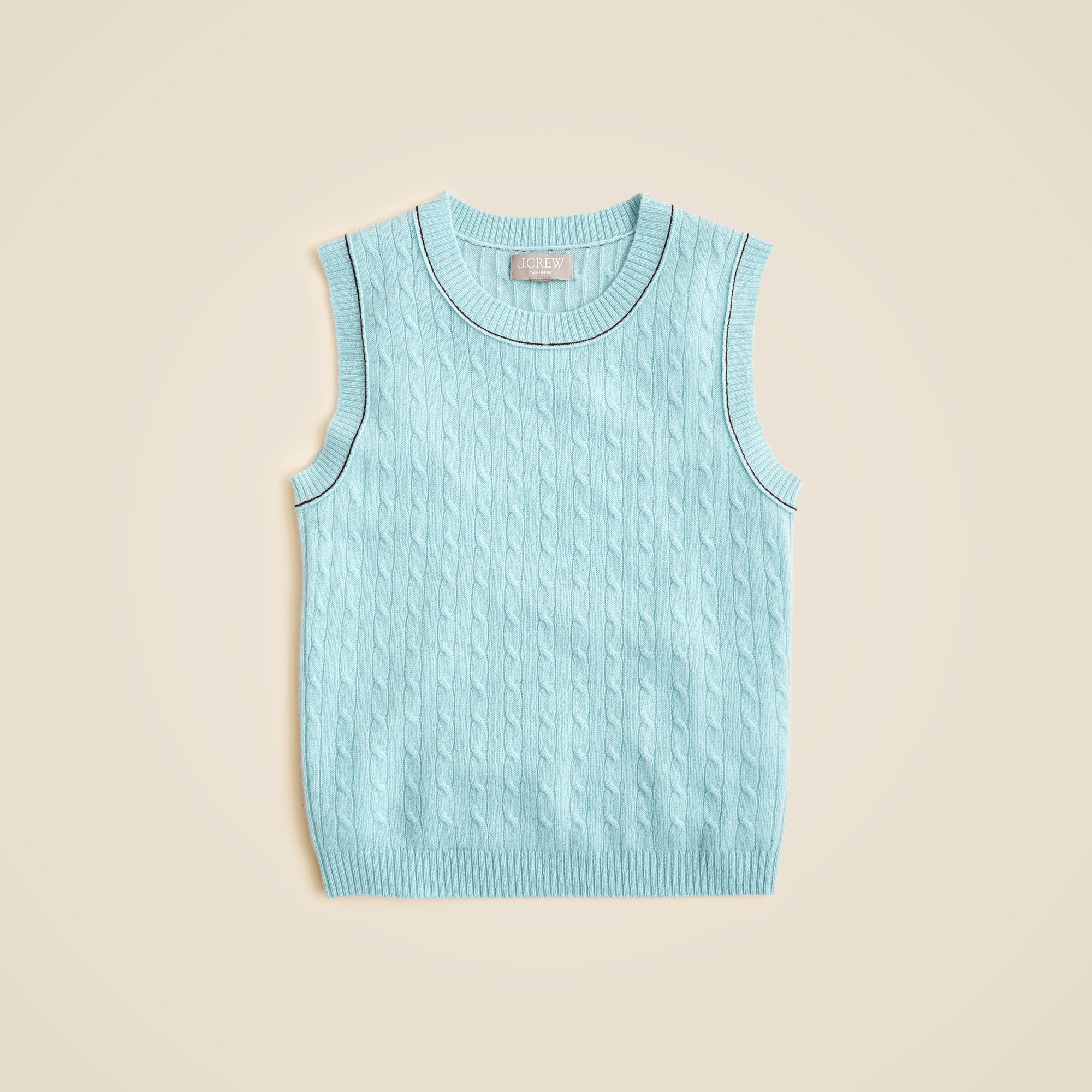 Cashmere cable-knit sweater shell with contrast trim