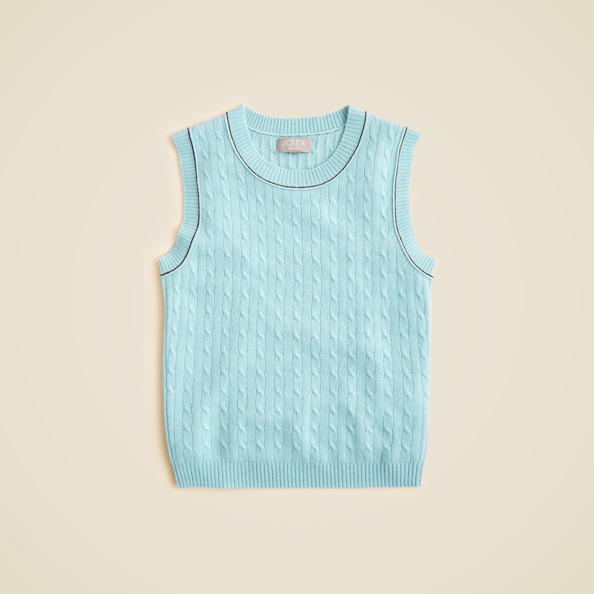  Cashmere cable-knit sweater shell with contrast trim