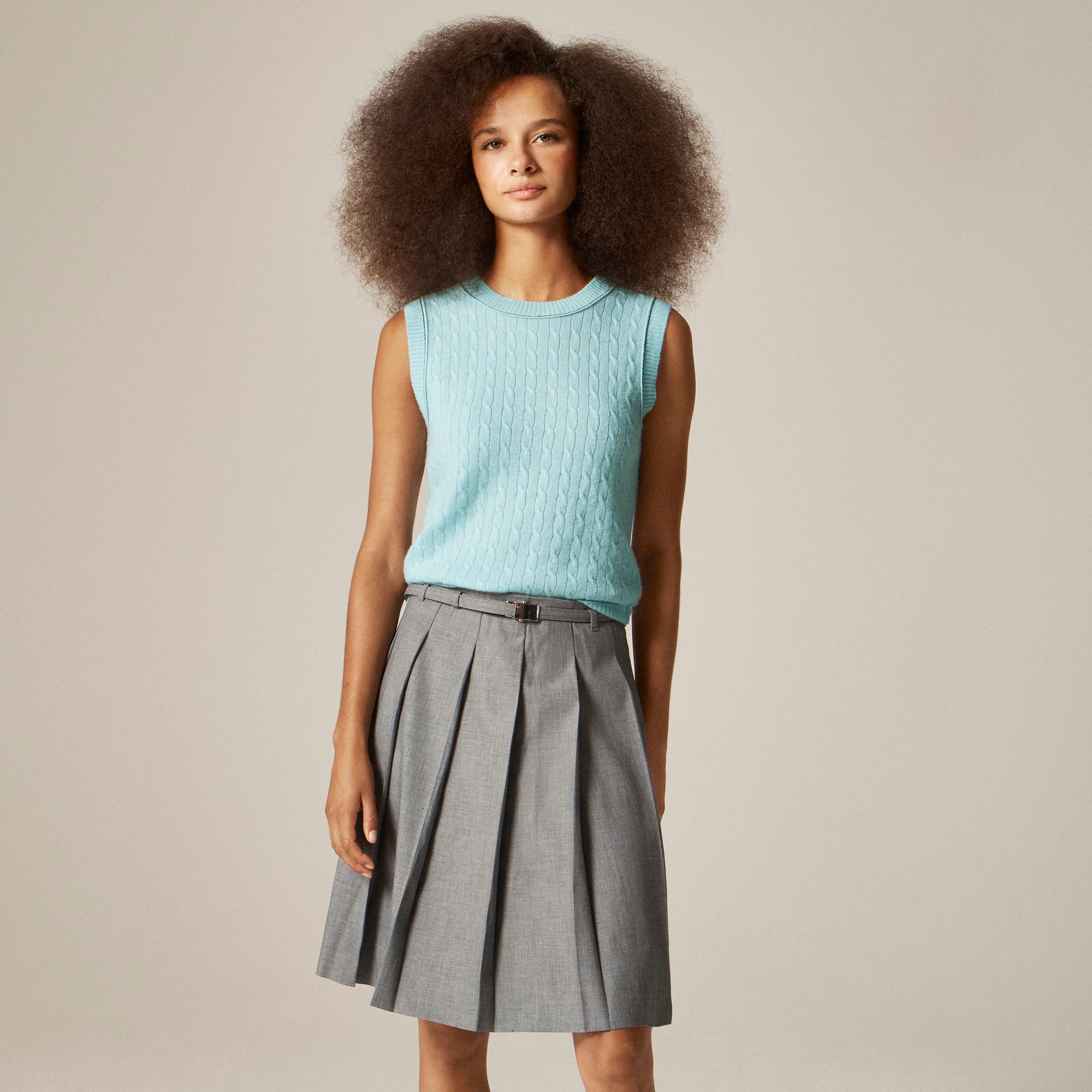 Cashmere cable-knit sweater shell with contrast trim - image 3