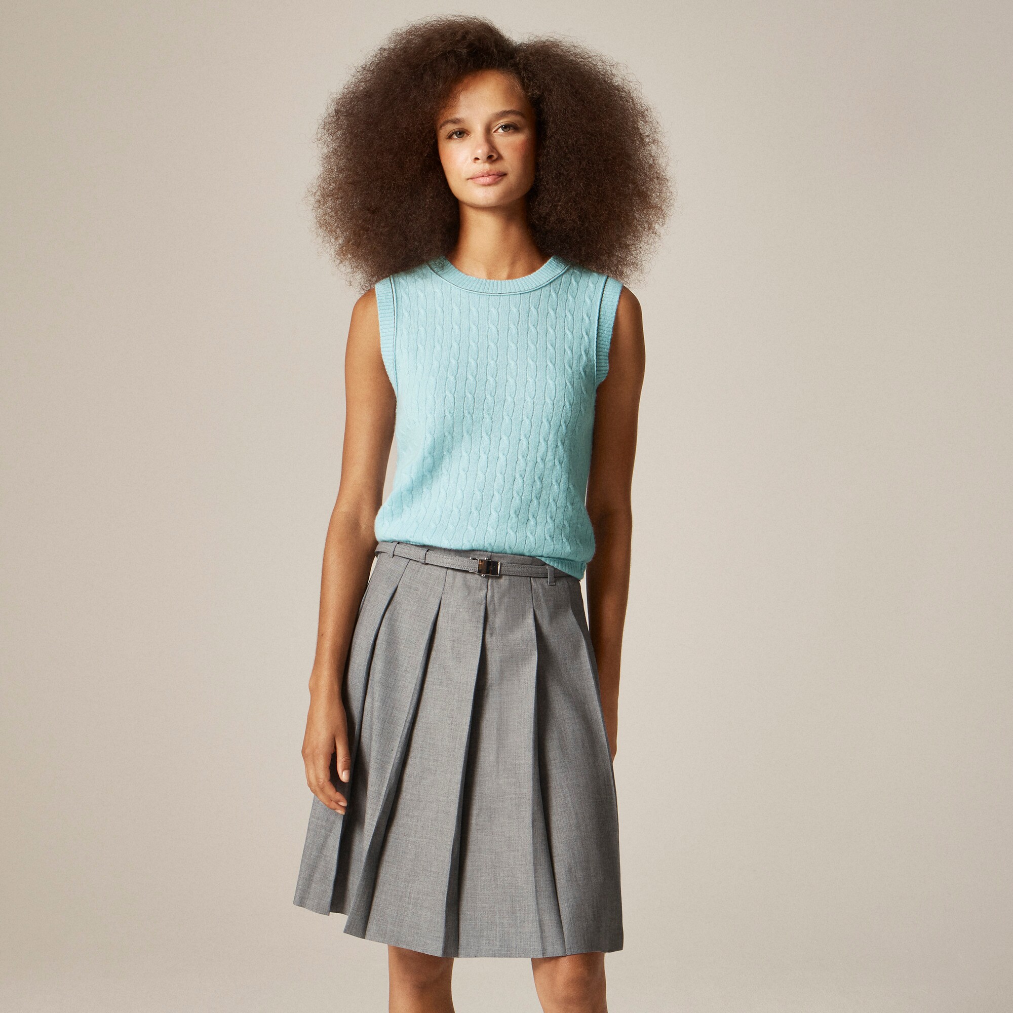 Cashmere cable-knit sweater shell with contrast trim