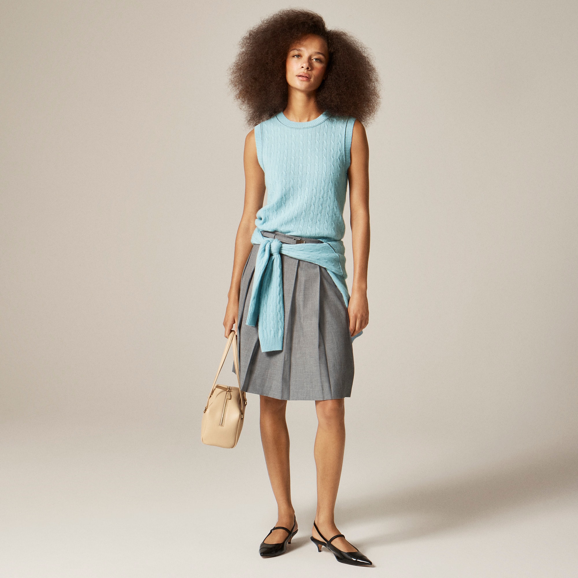 Cashmere cable-knit sweater shell with contrast trim - image 2
