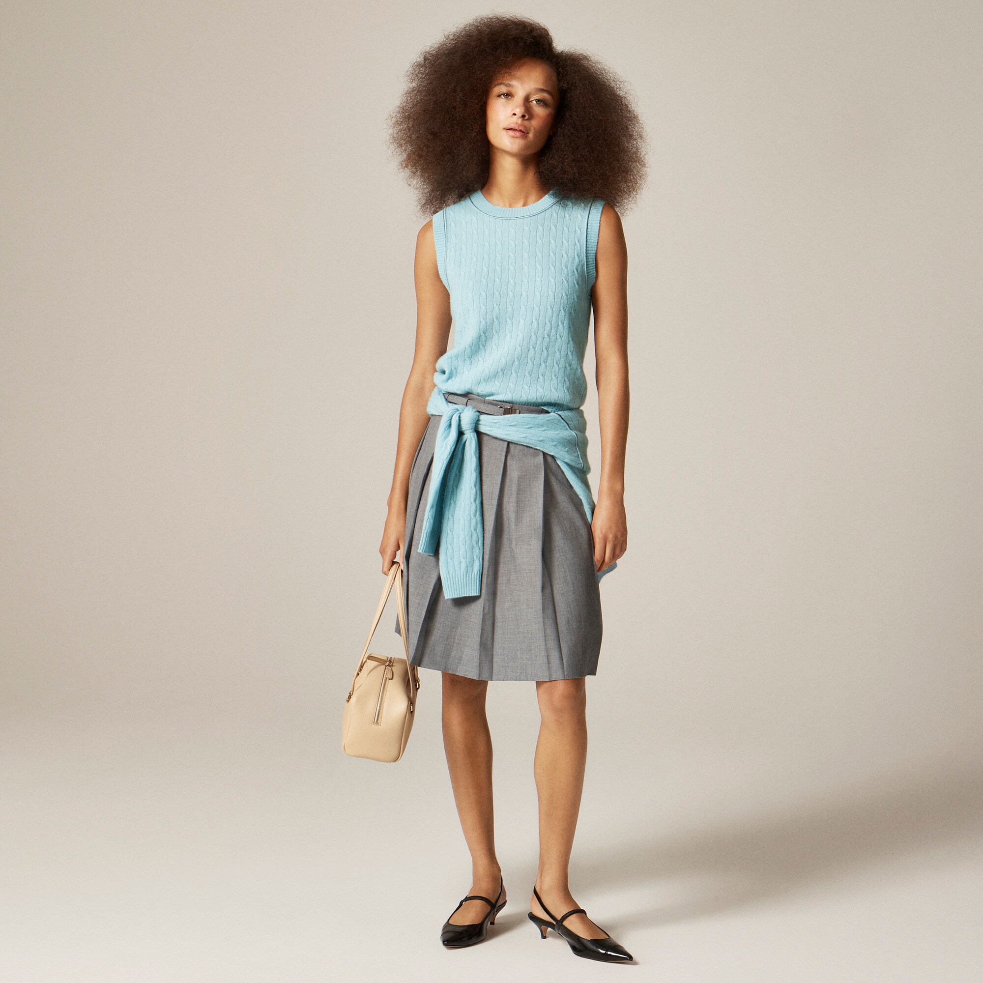 Cashmere cable-knit sweater shell with contrast trim