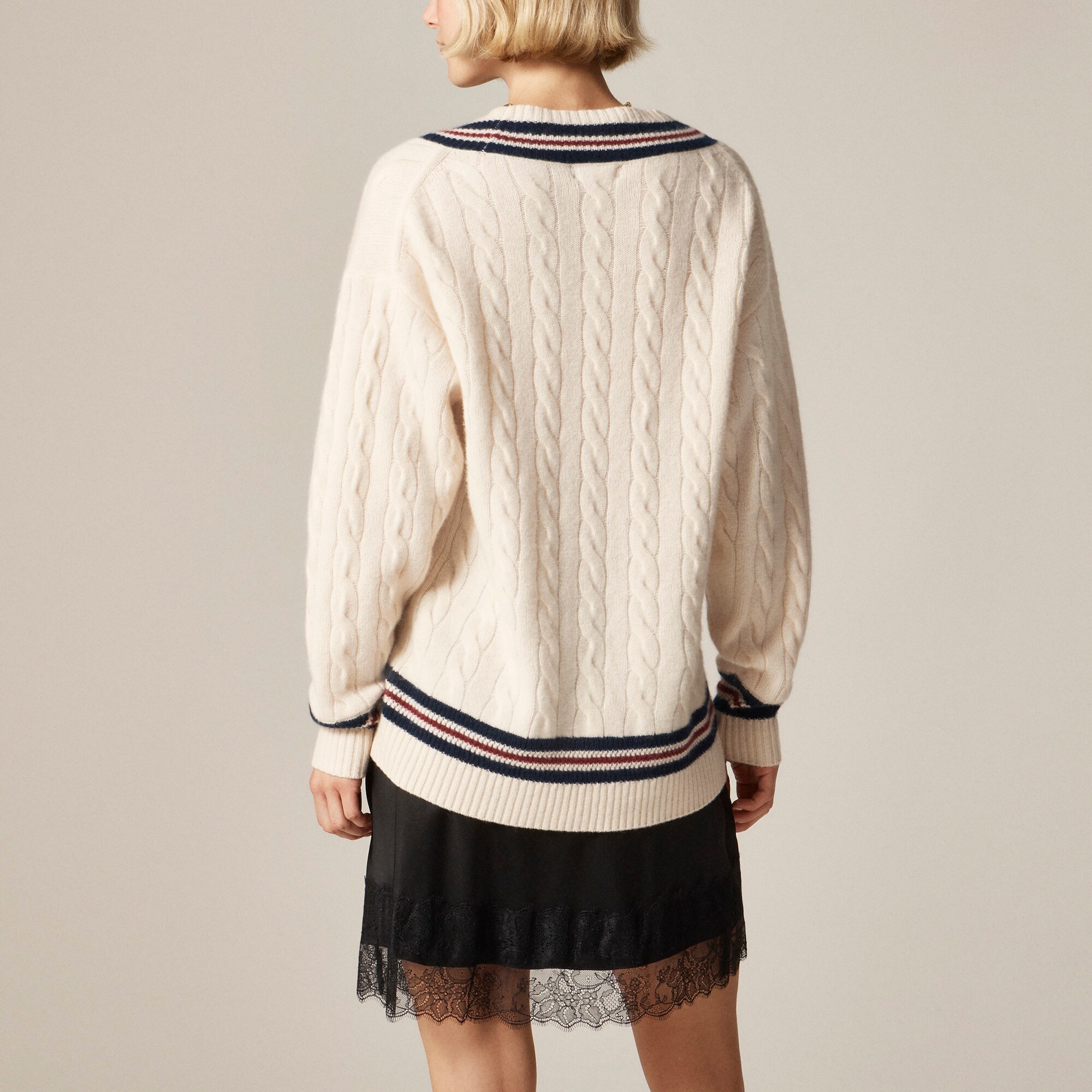 Cashmere cable-knit cricket sweater