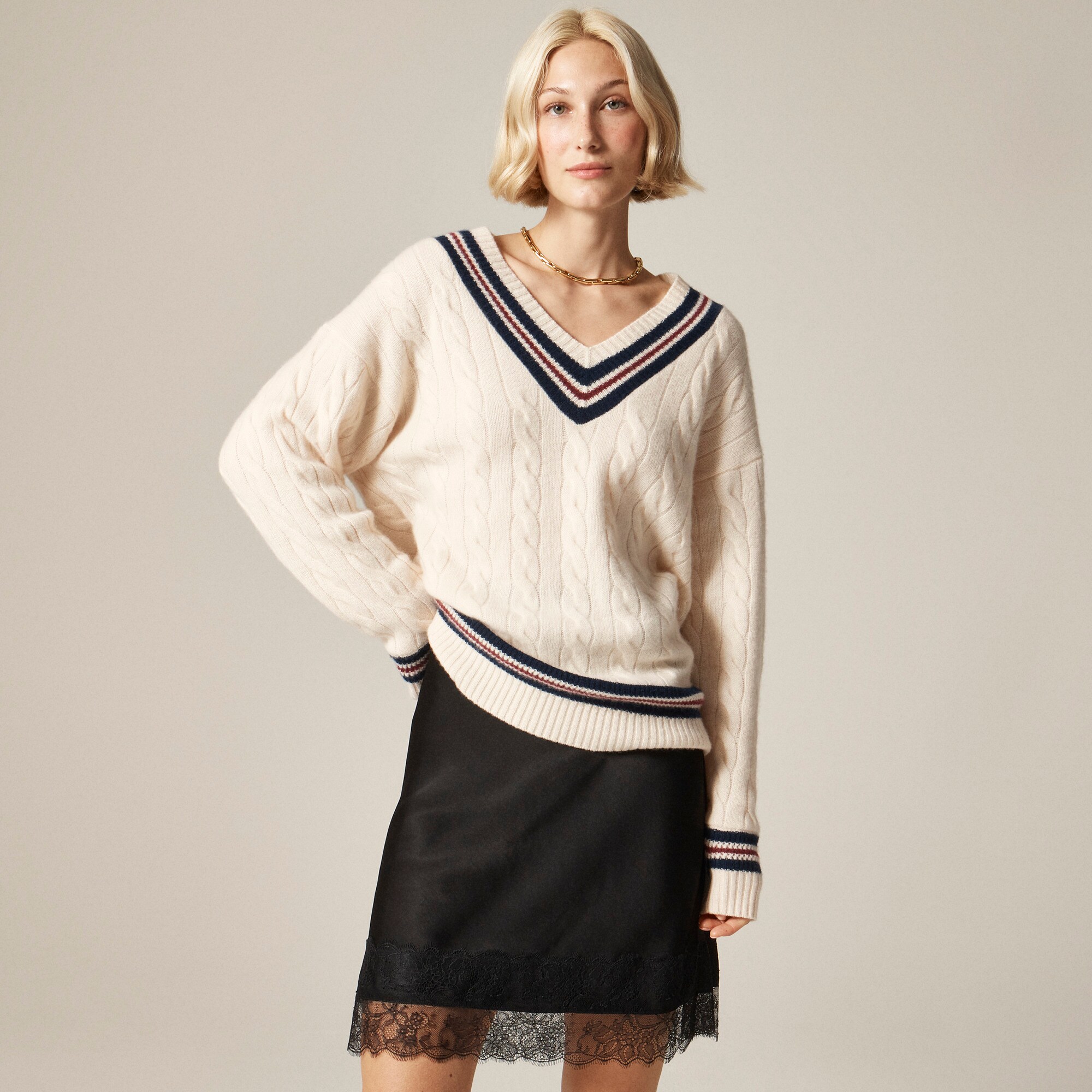  Cashmere cable-knit cricket sweater
