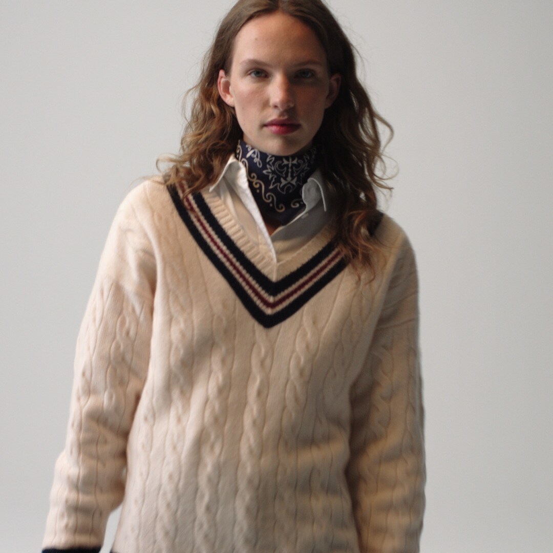 Cashmere cable-knit cricket sweater