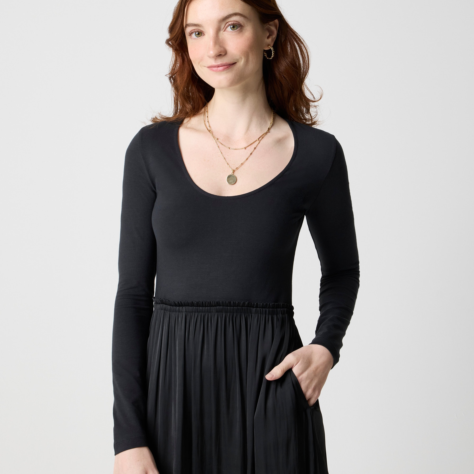 Tall long-sleeve mixed-media dress